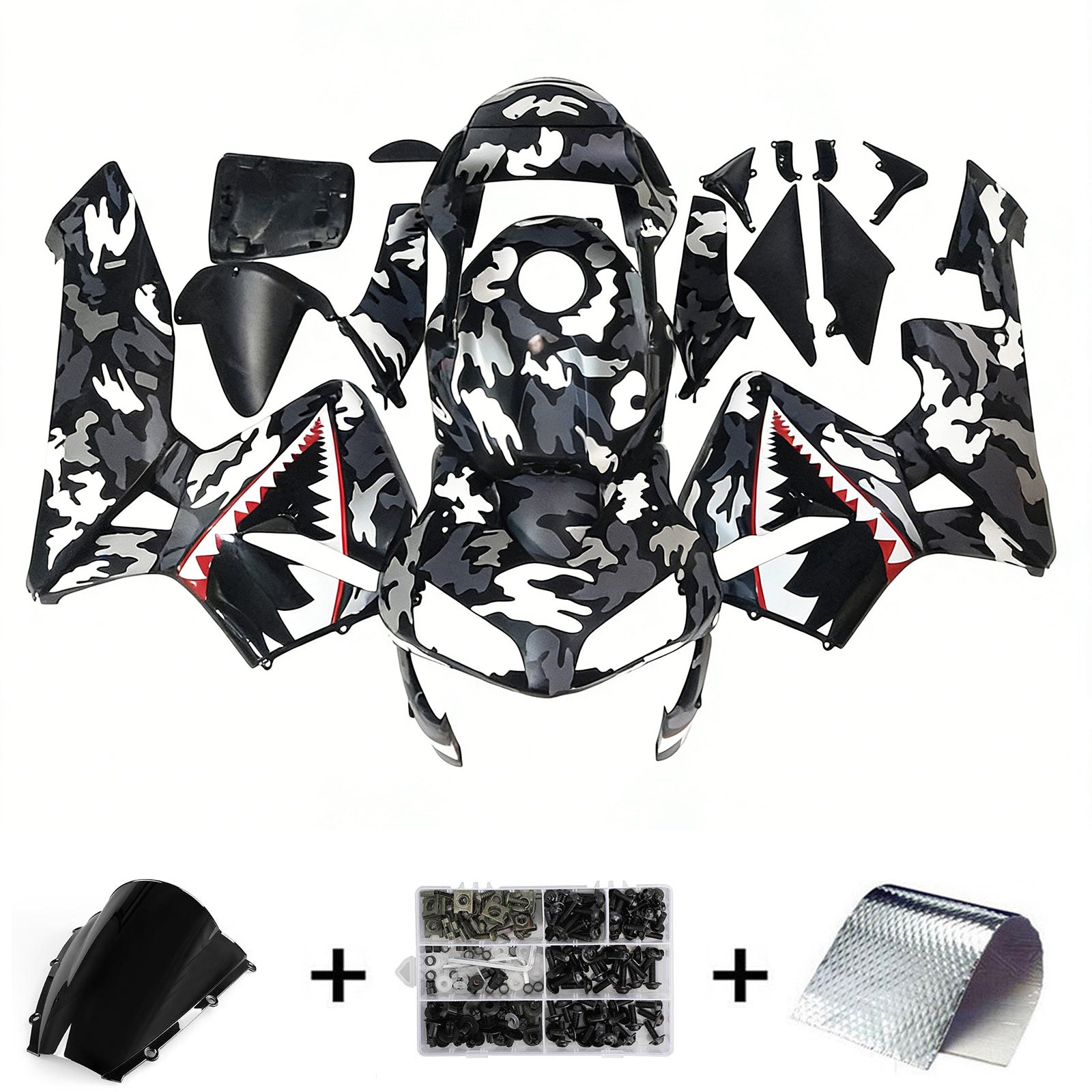 Amotopart 2003-2004 ホンダ CBR600RR ブラック ホワイト シャーク フェアリングキット