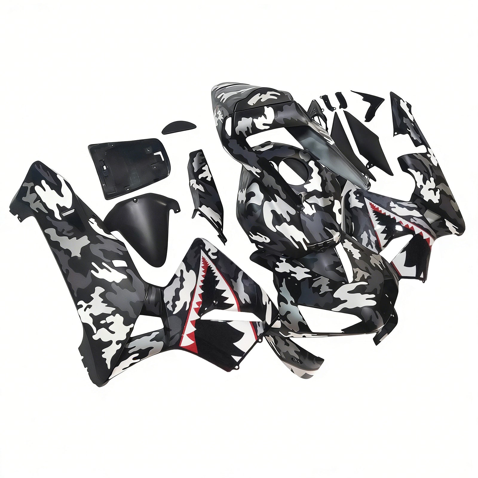 Amotopart 2003-2004 ホンダ CBR600RR ブラック ホワイト シャーク フェアリングキット