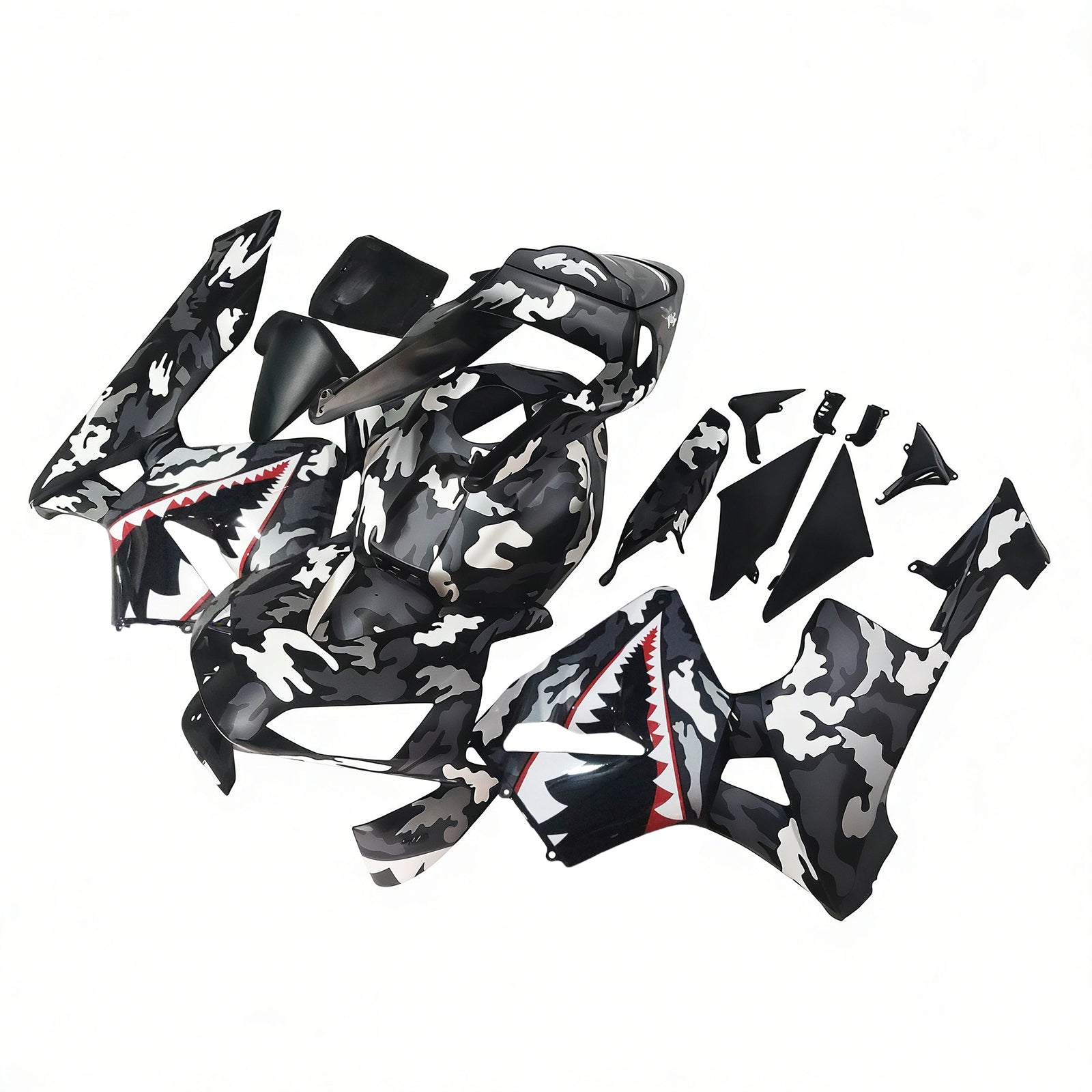 Amotopart 2003-2004 ホンダ CBR600RR ブラック ホワイト シャーク フェアリングキット