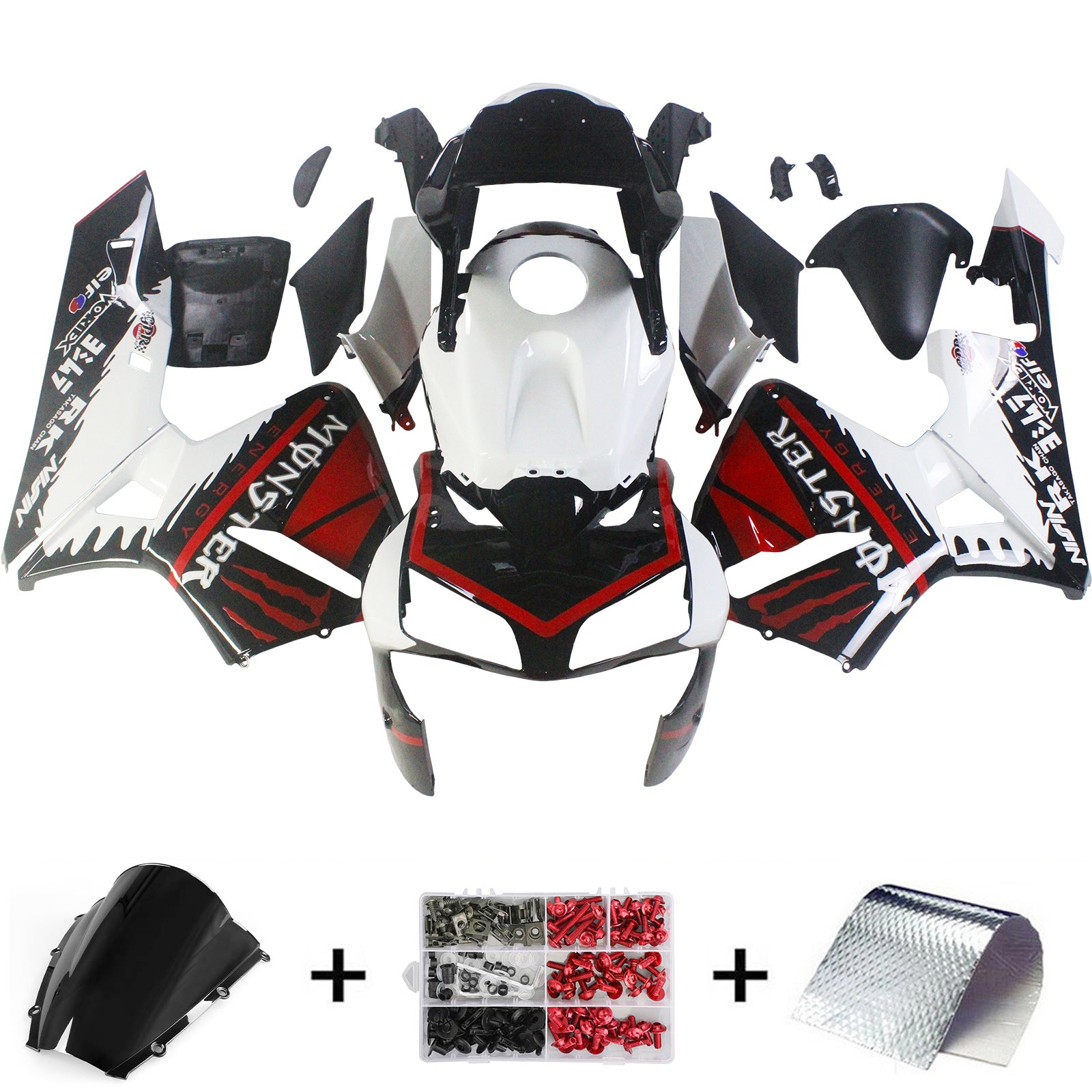 Amotopart 2003-2004 Honda CBR600RR White Red Fairing Kit