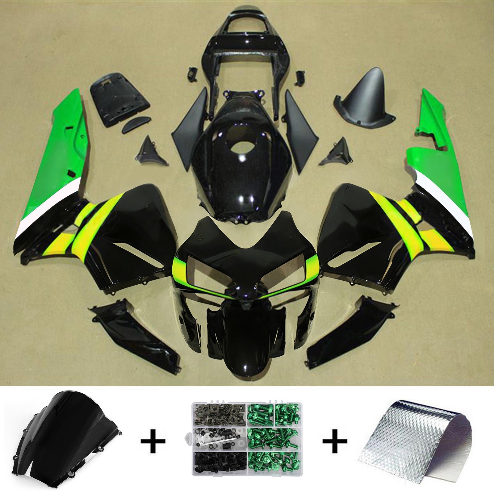 Amotopart 2003-2004 Honda CBR600RR Black Yellow Green Fairing Kit