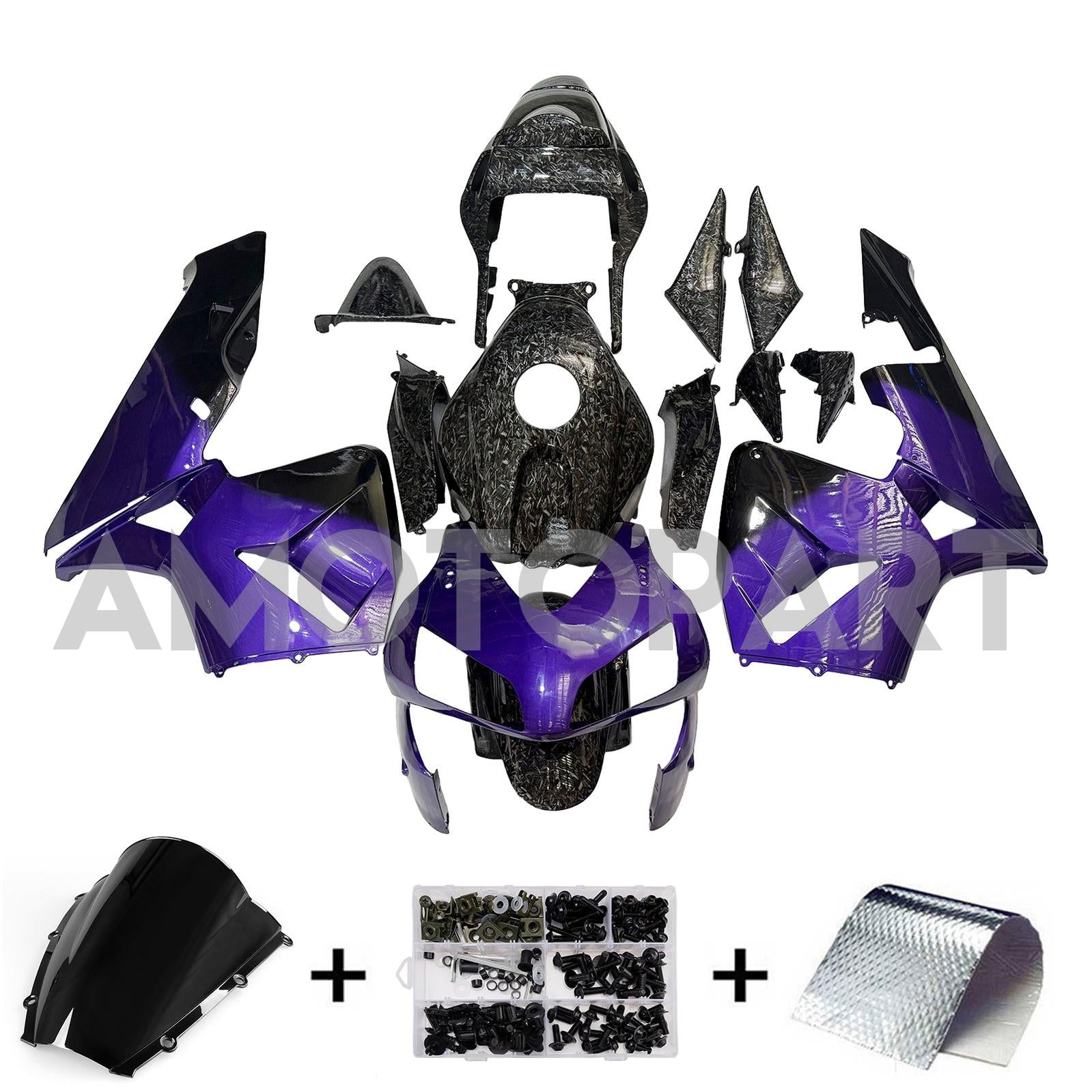 Amotopart 2003-2004 Honda CBR600RR  Forged Carbon Fiber Patterns & Purple Fairing Kit