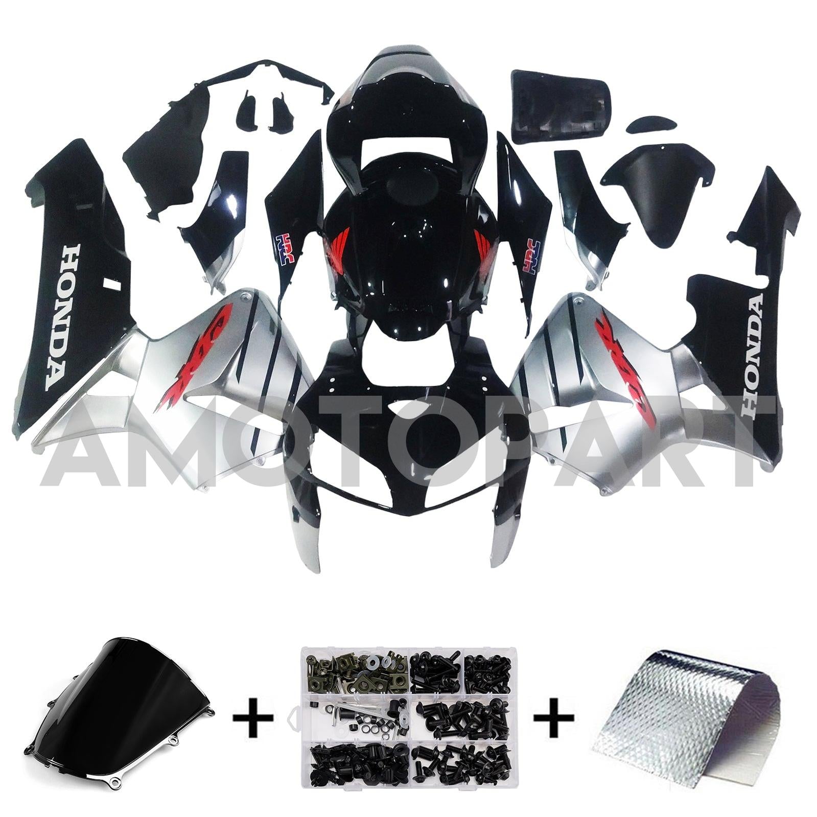 Amotopart 2005-2006 Kit carena Honda CBR600RR nero e argento
