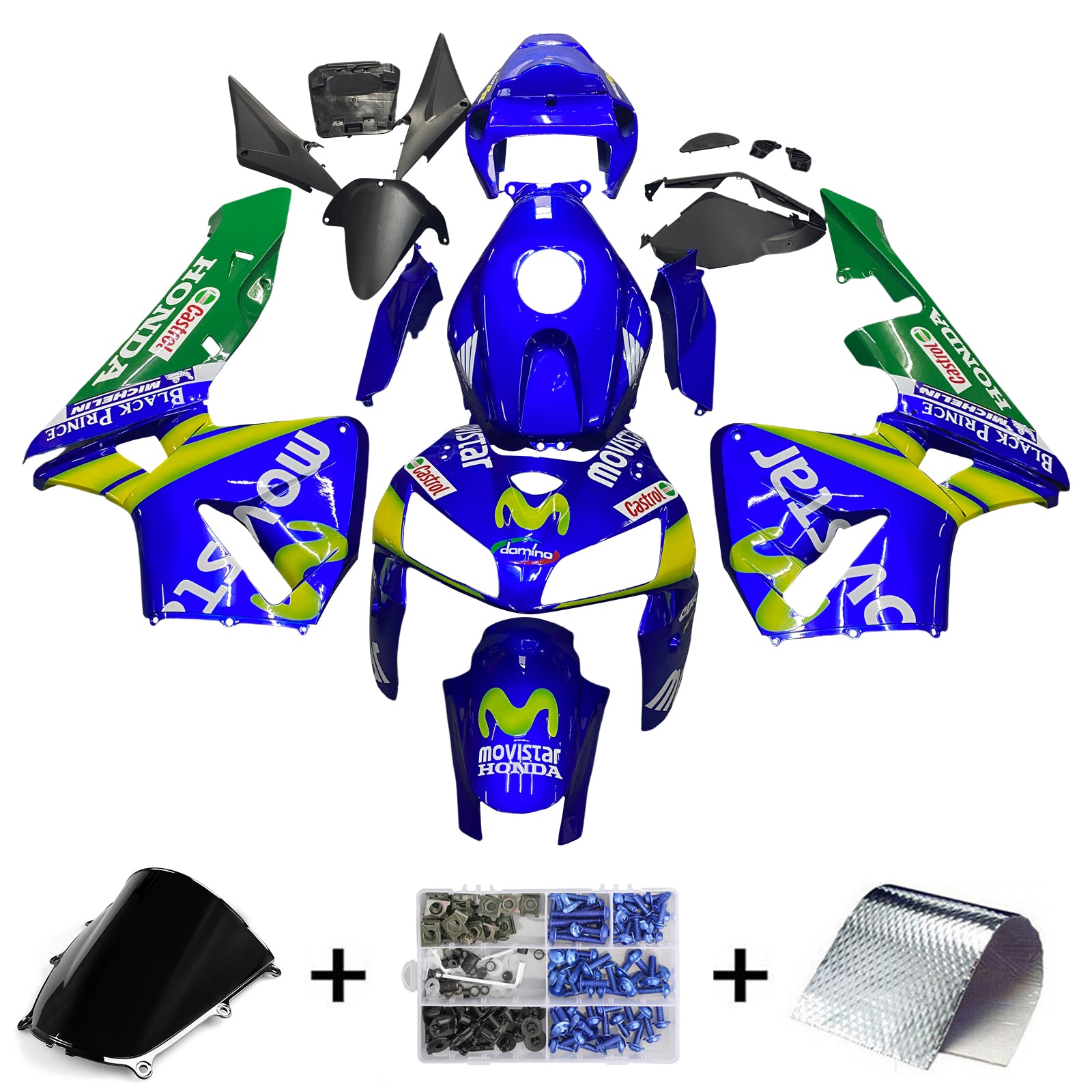 Amotopart 2005–2006 Honda CBR600RR Verkleidungsset in Blau und Grün