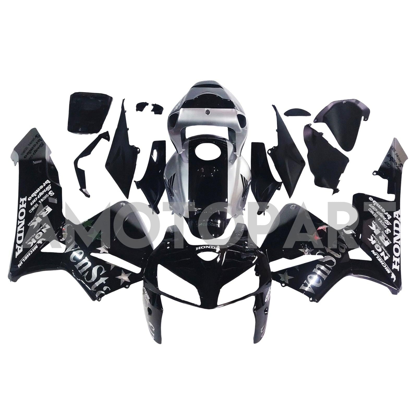 Amotopart 2005-2006 Honda CBR600RR Black&Silver Accent Fairing Kit