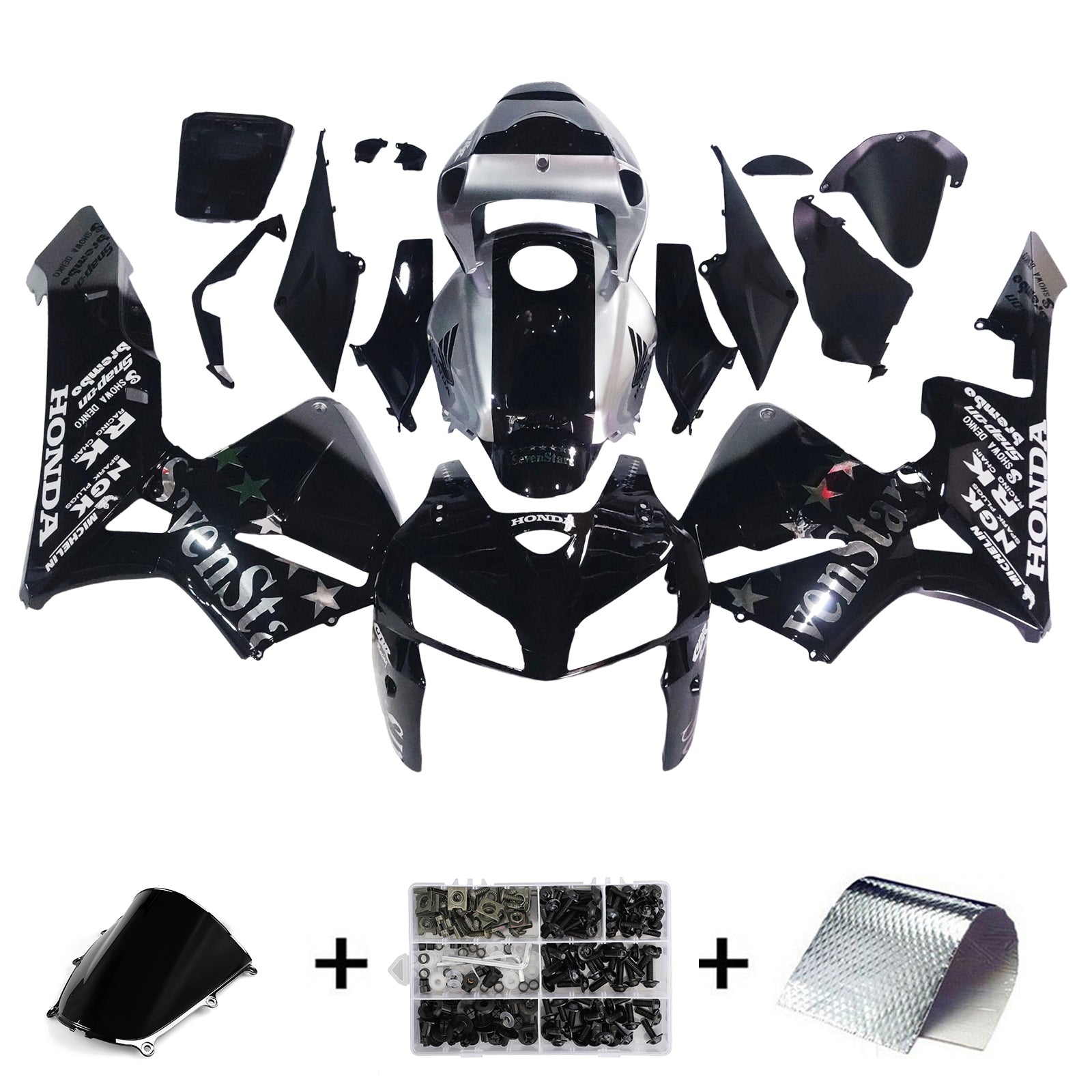 Amotopart 2005-2006 Honda CBR600RR Black&Silver Accent Fairing Kit