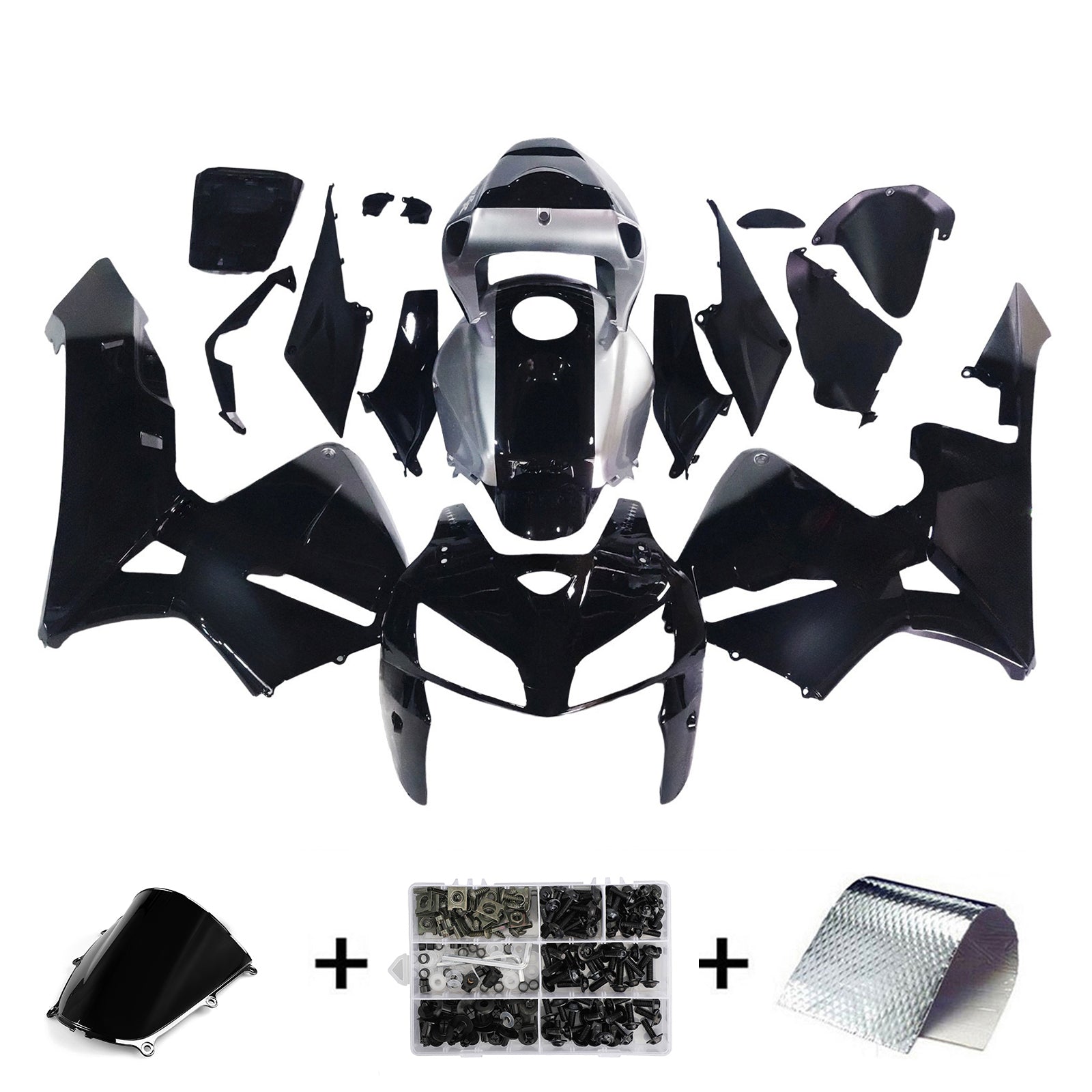 Amotopart 2005-2006 Honda CBR600RR Black&Silver Accent Fairing Kit