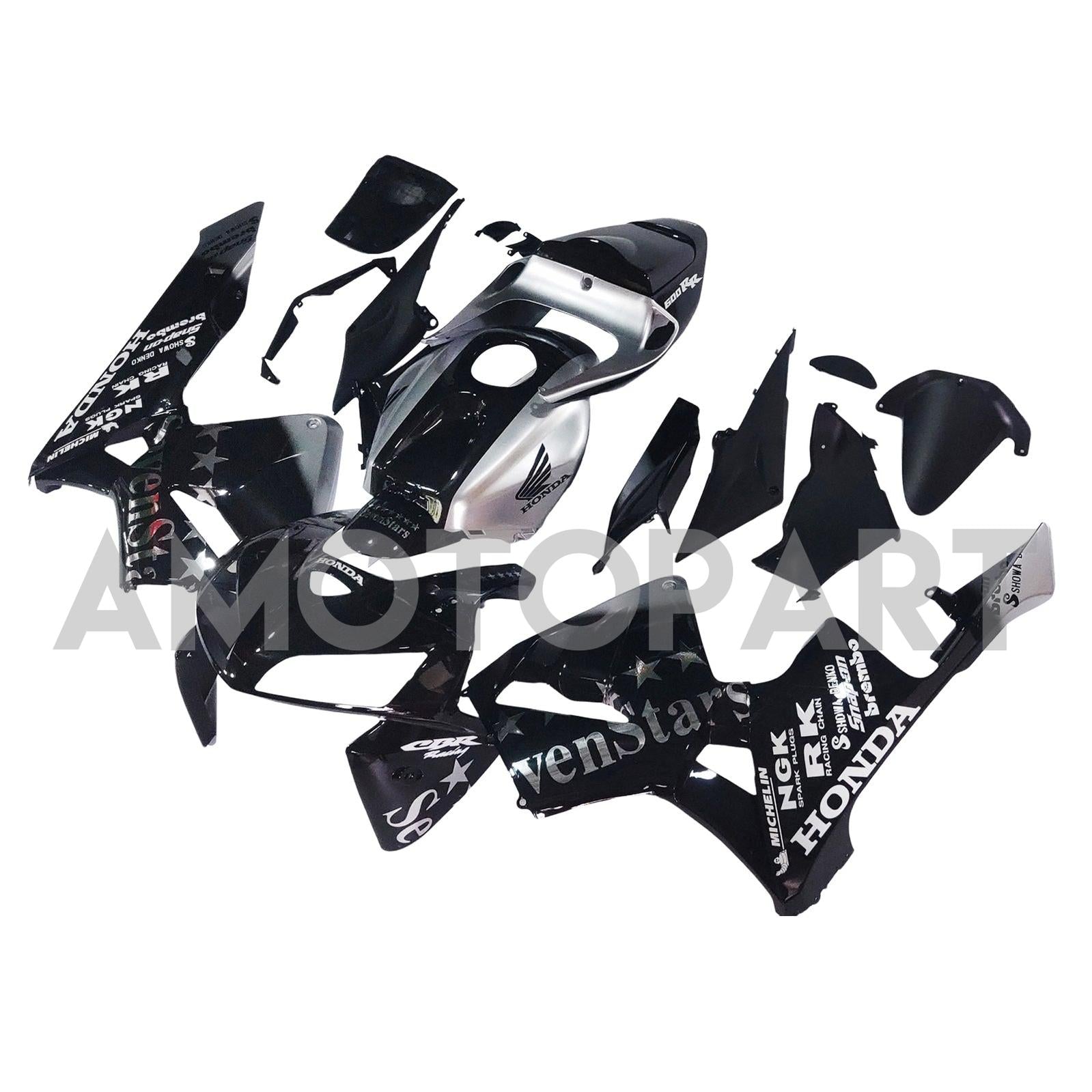 Amotopart 2005-2006 Honda CBR600RR Black&Silver Accent Fairing Kit