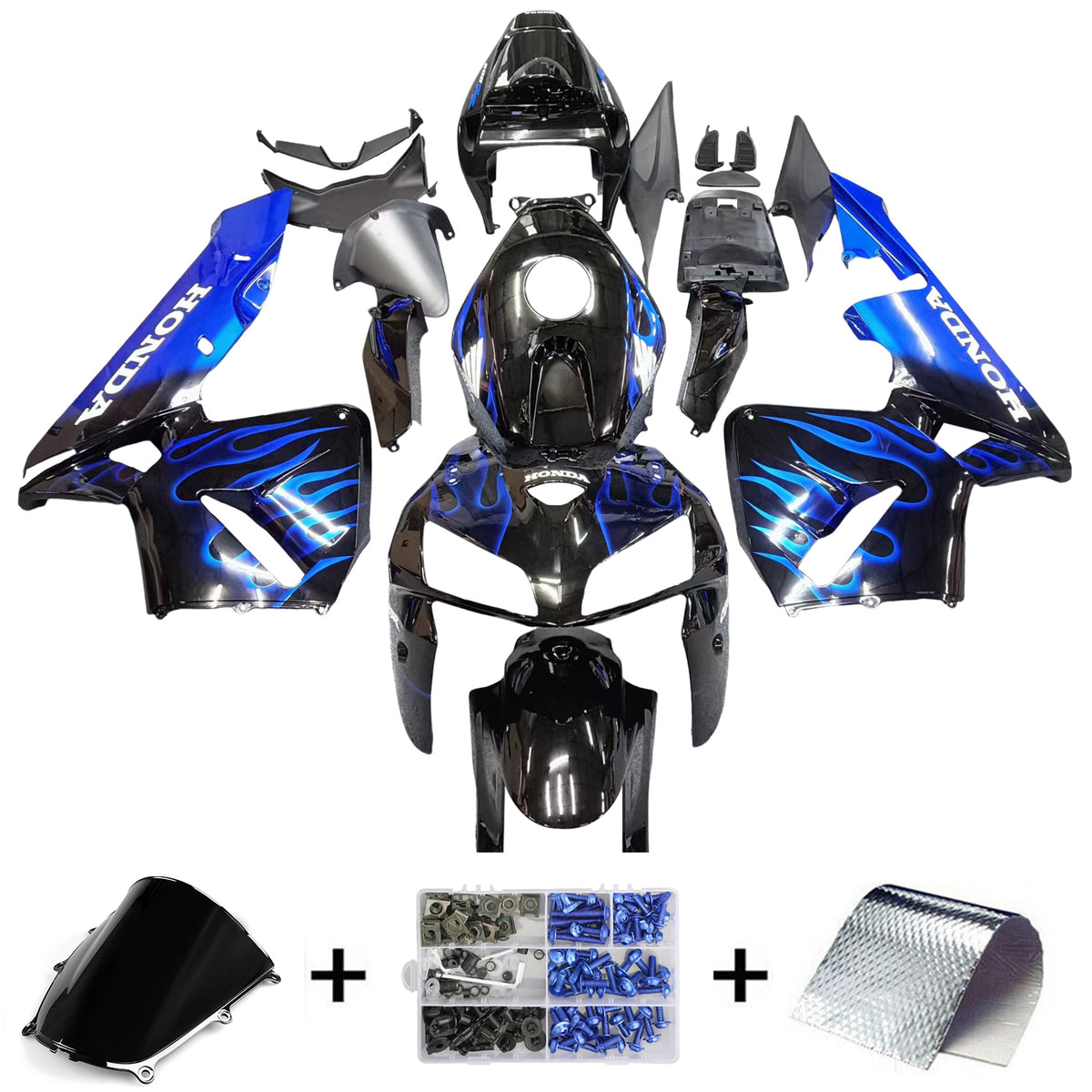 Amotopart 2005-2006 Honda CBR600RR Kit de carénage noir et bleu