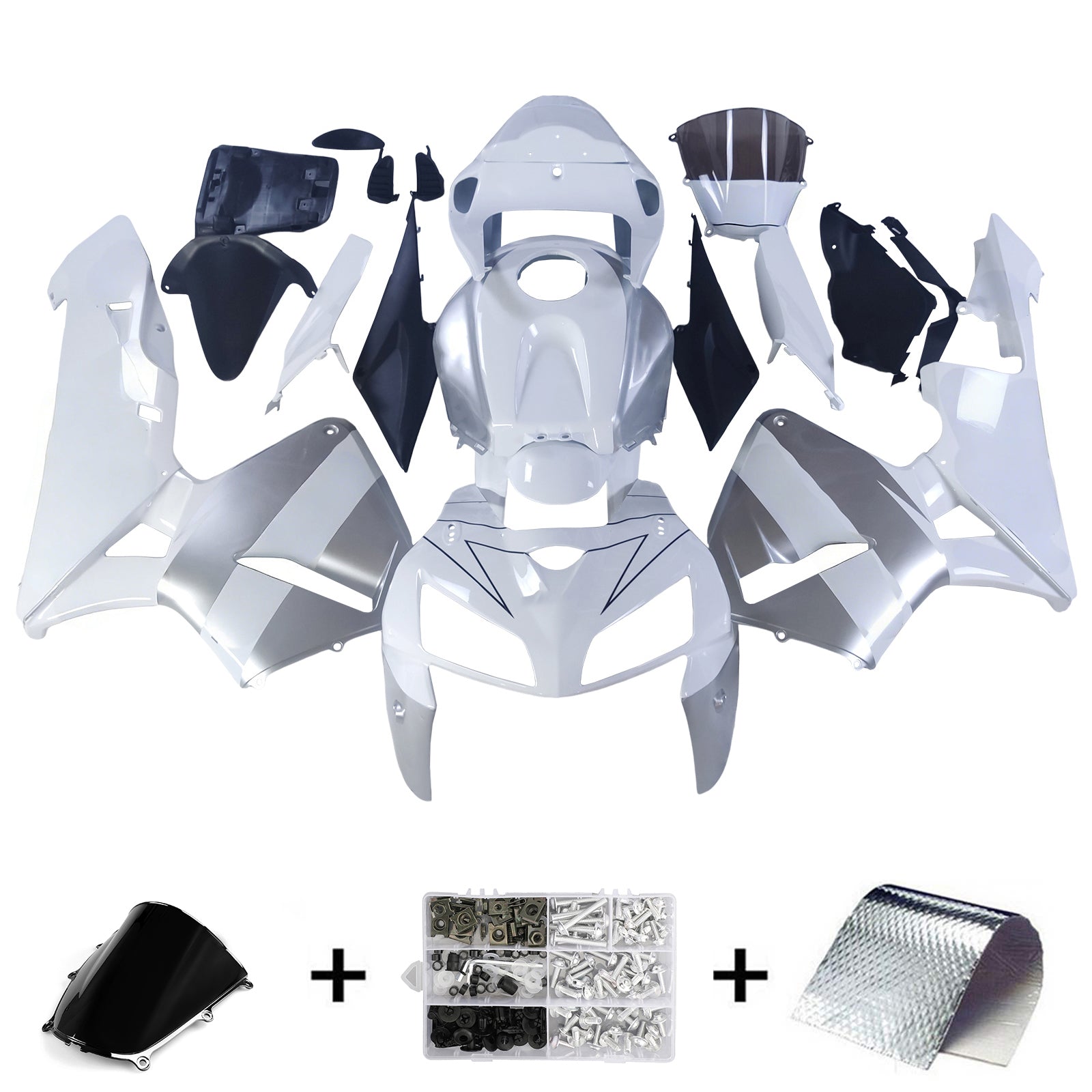 Amotopart 2005 2006 Honda CBR600RR White & Sliver Fairing Kit