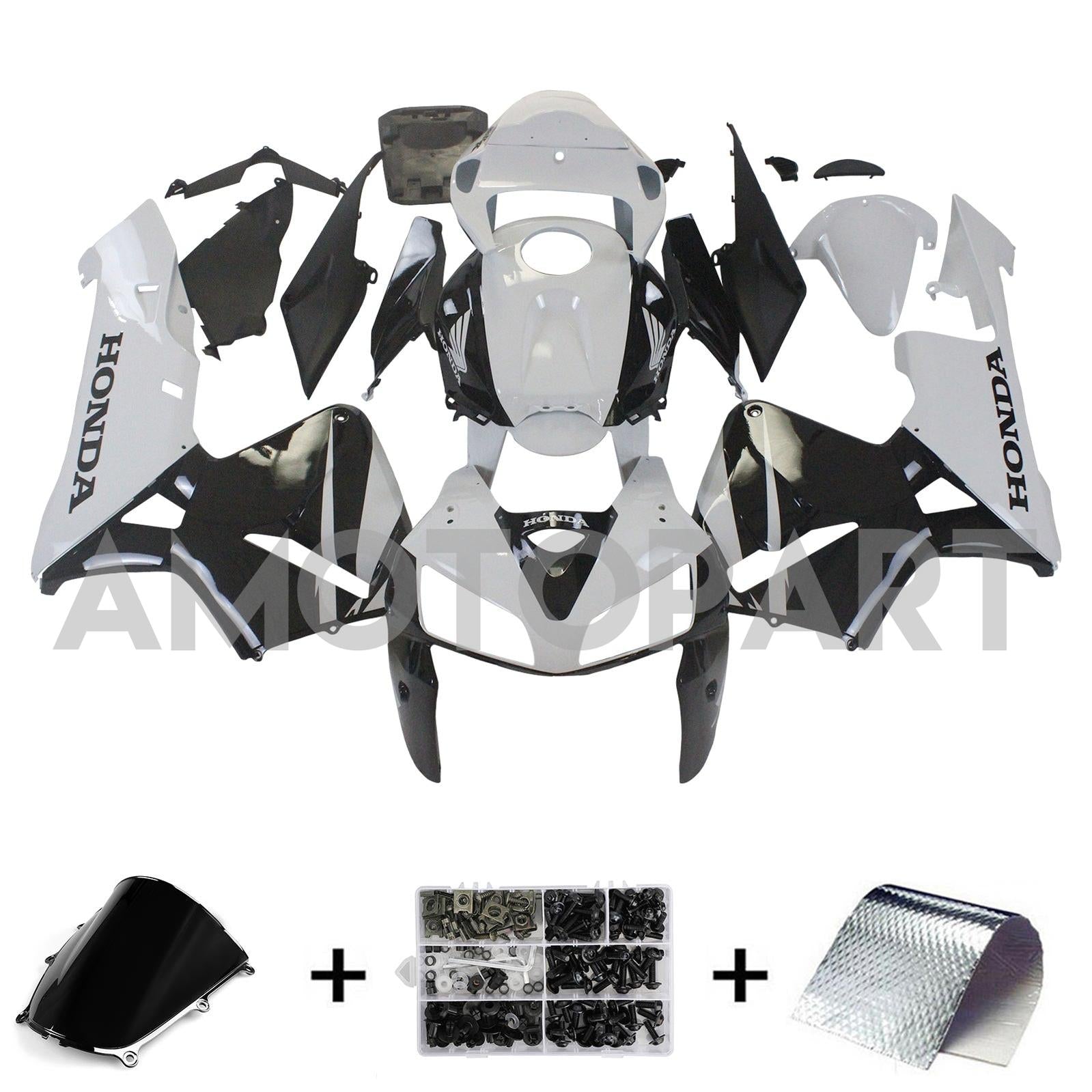 Amotopart 2005-2006 Honda CBR600RR Black&White Fairing Kit、
