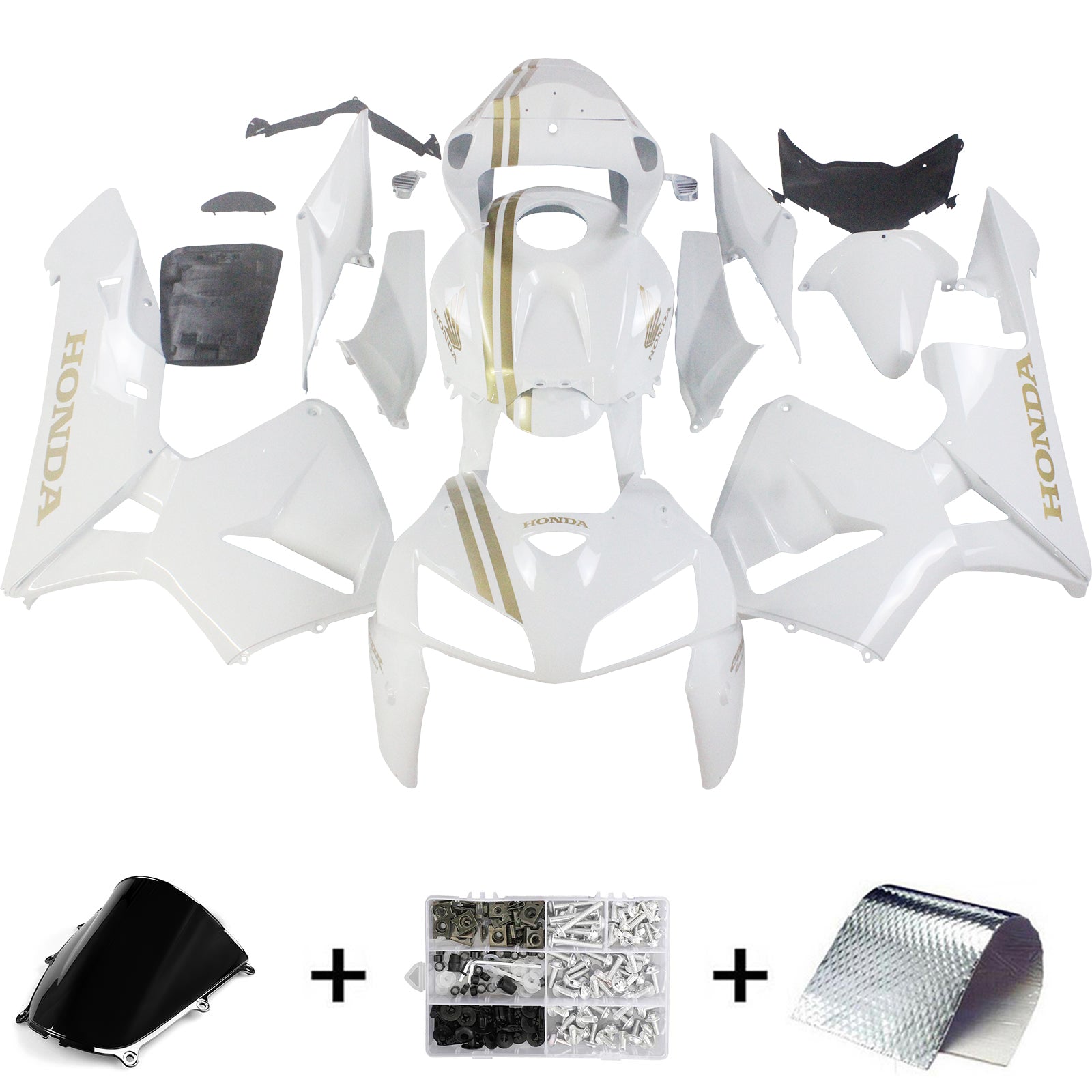 Amotopart 2005 2006 Honda CBR600RR White&Gold Fairing Kit