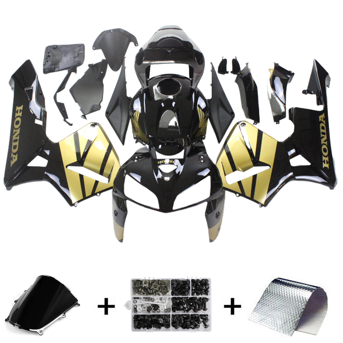 Amotopart 2005-2006 Honda CBR600RR Kit de carenado negro y dorado