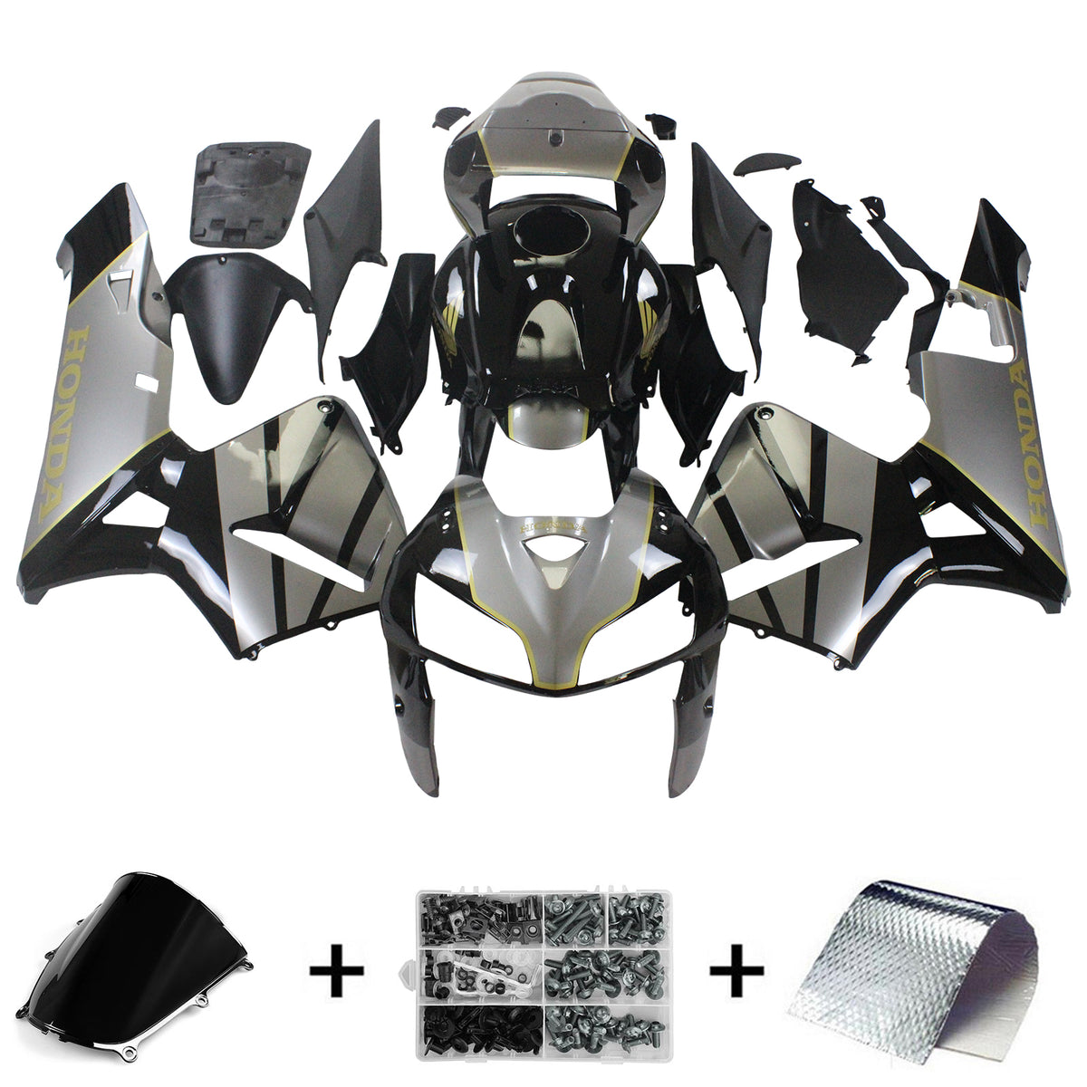 Amotopart 2005 2006 Kit de carénage Honda Gris Noir CBR600RR