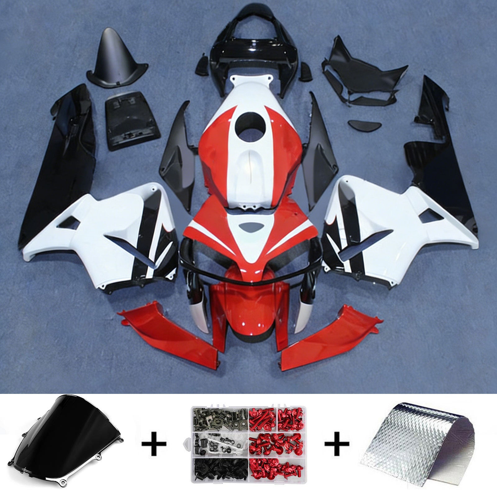 Amotopart 2005-2006 Honda CBR600RR White Red Black Fairing Kit
