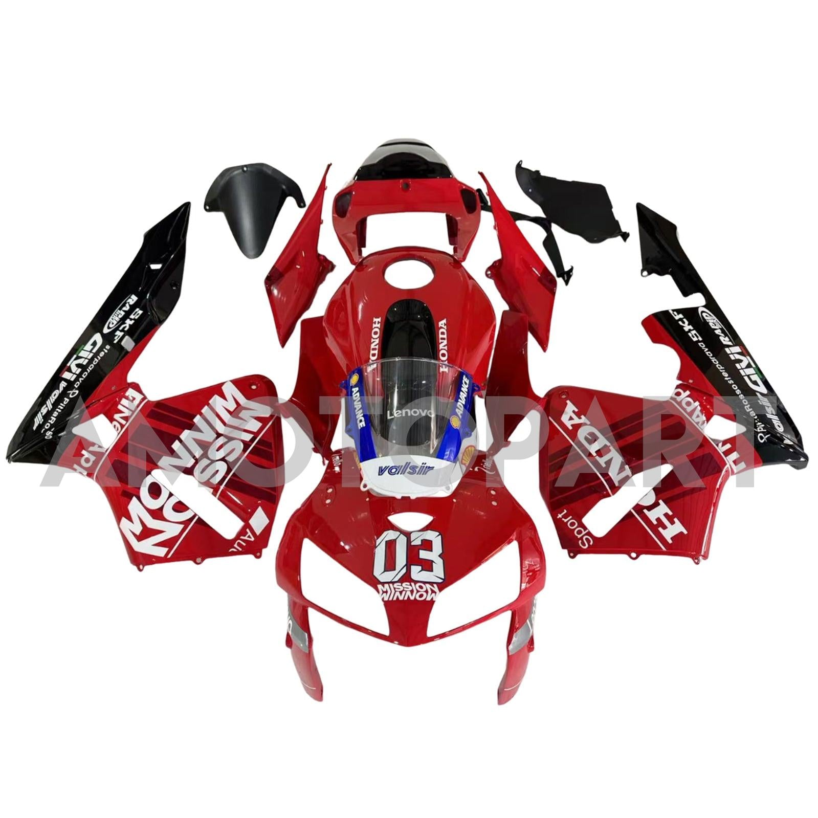 Amotopart 2005-2006 Honda CBR600RR Red Black with White Logo Fairing Kit