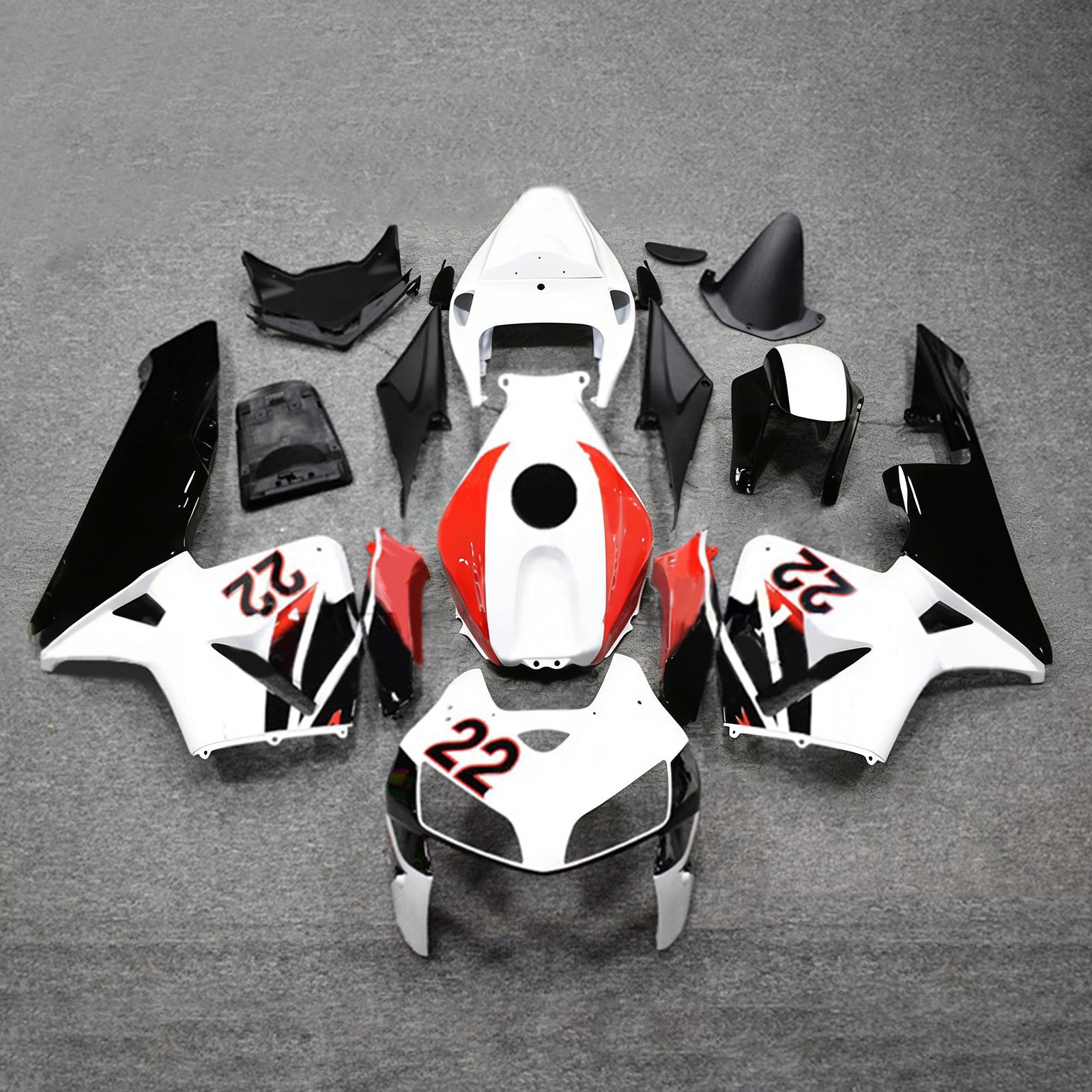 Amotopart 2005-2006 Honda CBR600RR White Black Red Fairing Kit