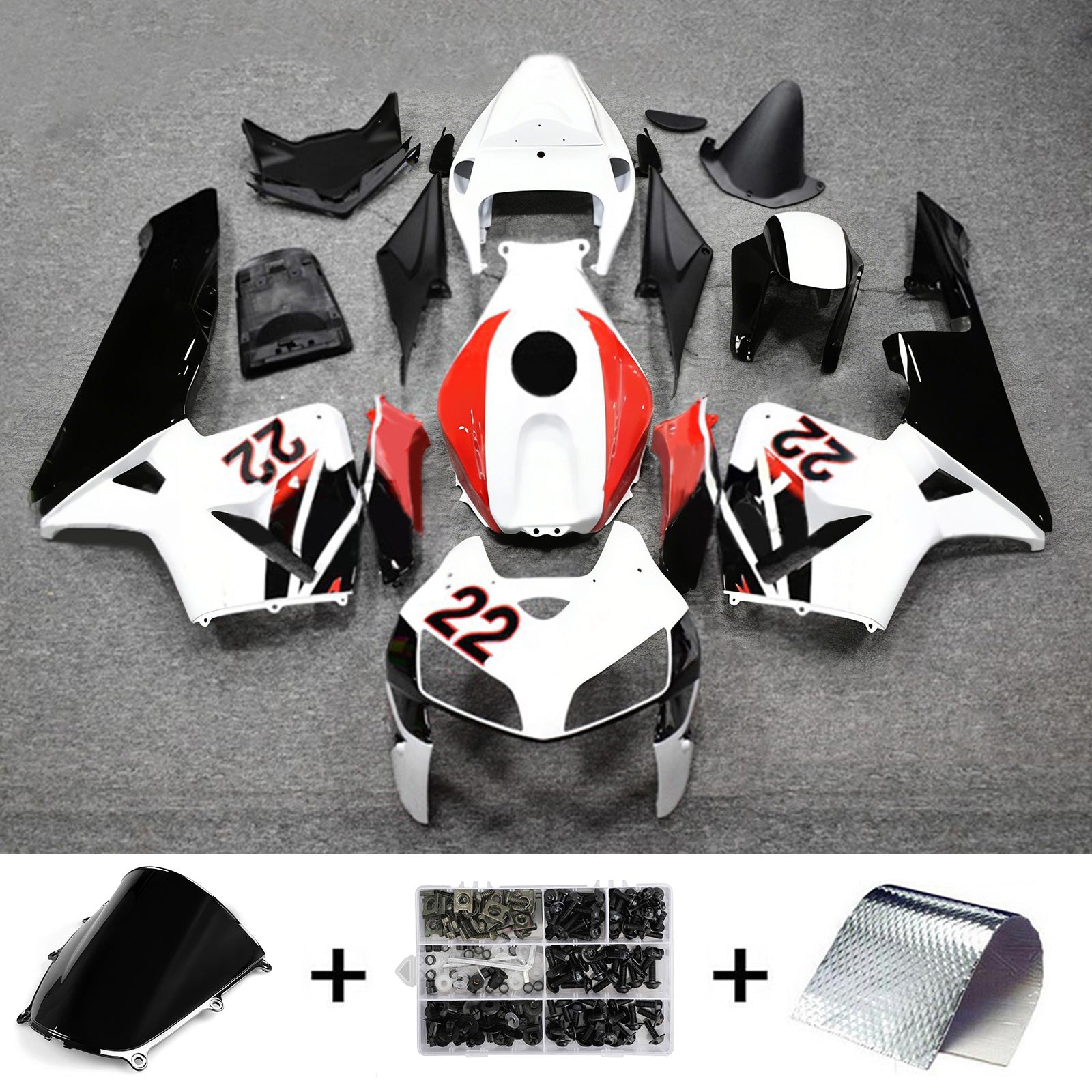 Amotopart 2005-2006 Honda CBR600RR White Black Red Fairing Kit