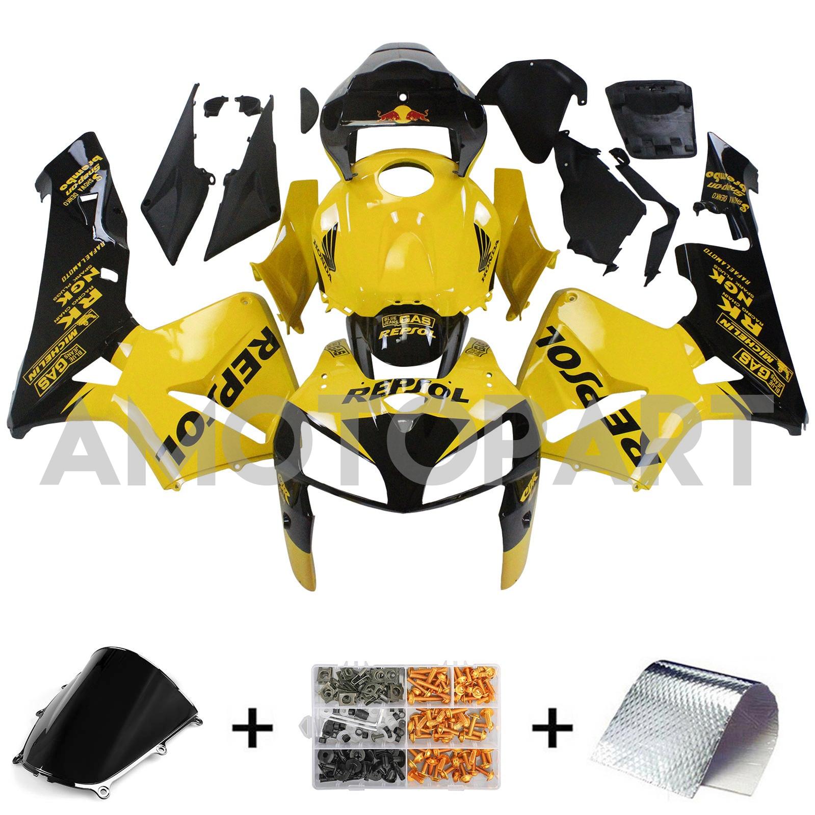 Amotopart 2005-2006 Honda CBR600RR Yellow Black Fairing Kit
