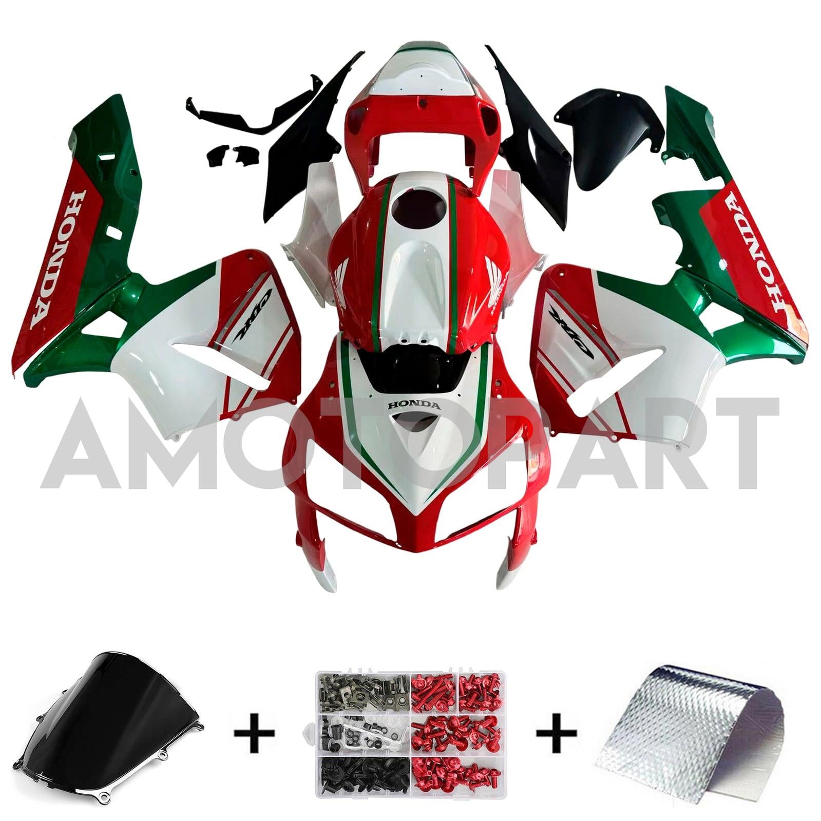 Amotopart 2005–2006 Honda CBR600RR Rot Weiß Grün Verkleidungsset