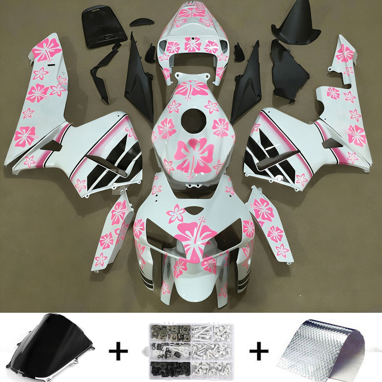 Amotopart 2005-2006 Honda CBR600RR Pink White Fairing Kit