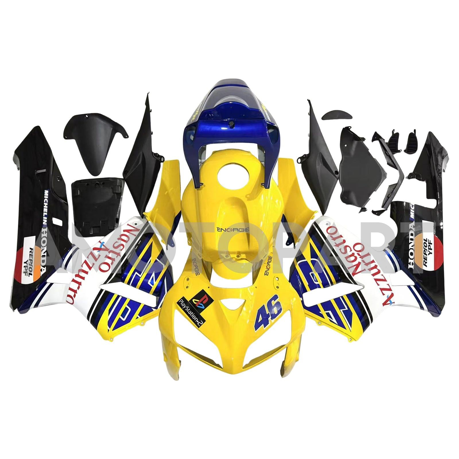 Amotopart 2005-2006 Honda CBR600RR Yellow Blue Fairing Kit