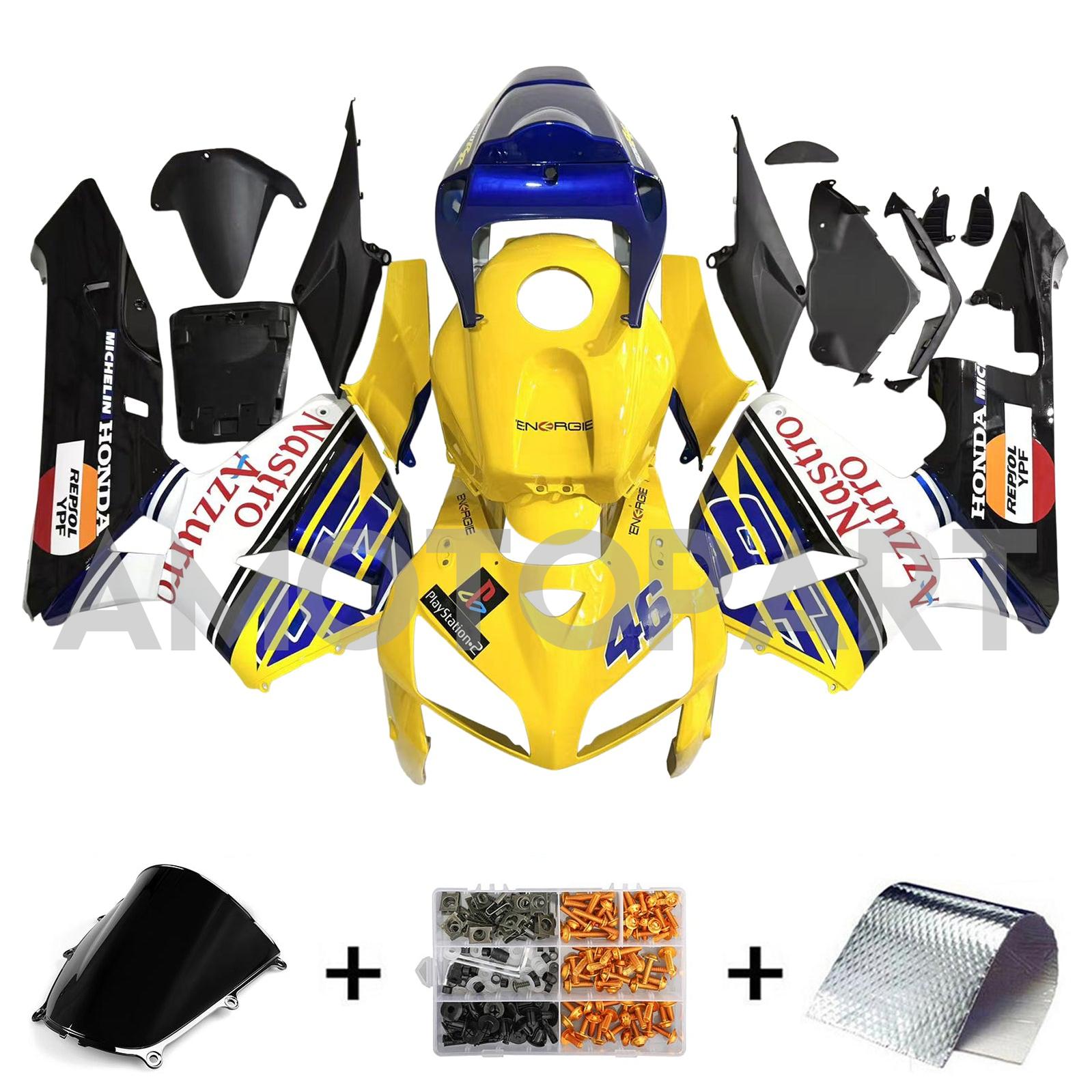 Amotopart 2005-2006 Honda CBR600RR Yellow Blue Fairing Kit