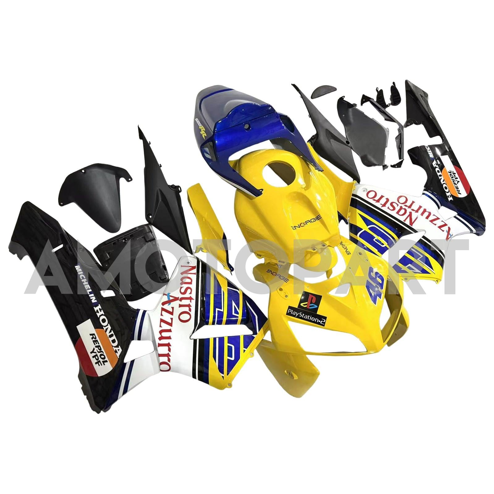 Amotopart 2005-2006 Honda CBR600RR Yellow Blue Fairing Kit