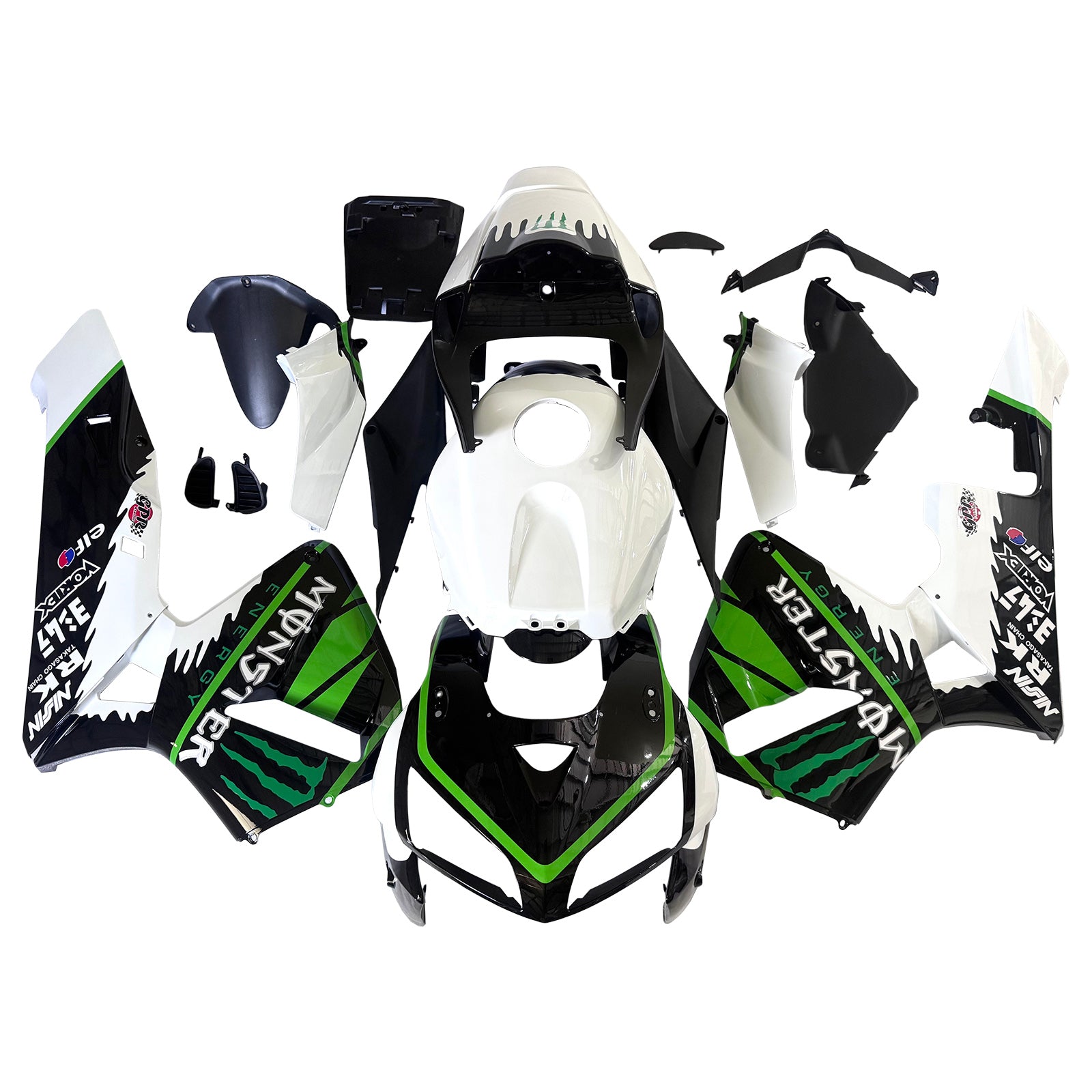 Amotopart 2005-2006 Honda CBR600RR White Black Green Fairing Kit