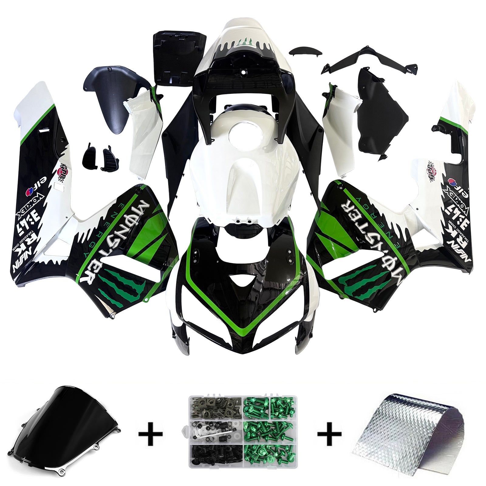 Amotopart 2005-2006 Honda CBR600RR White Black Green Fairing Kit