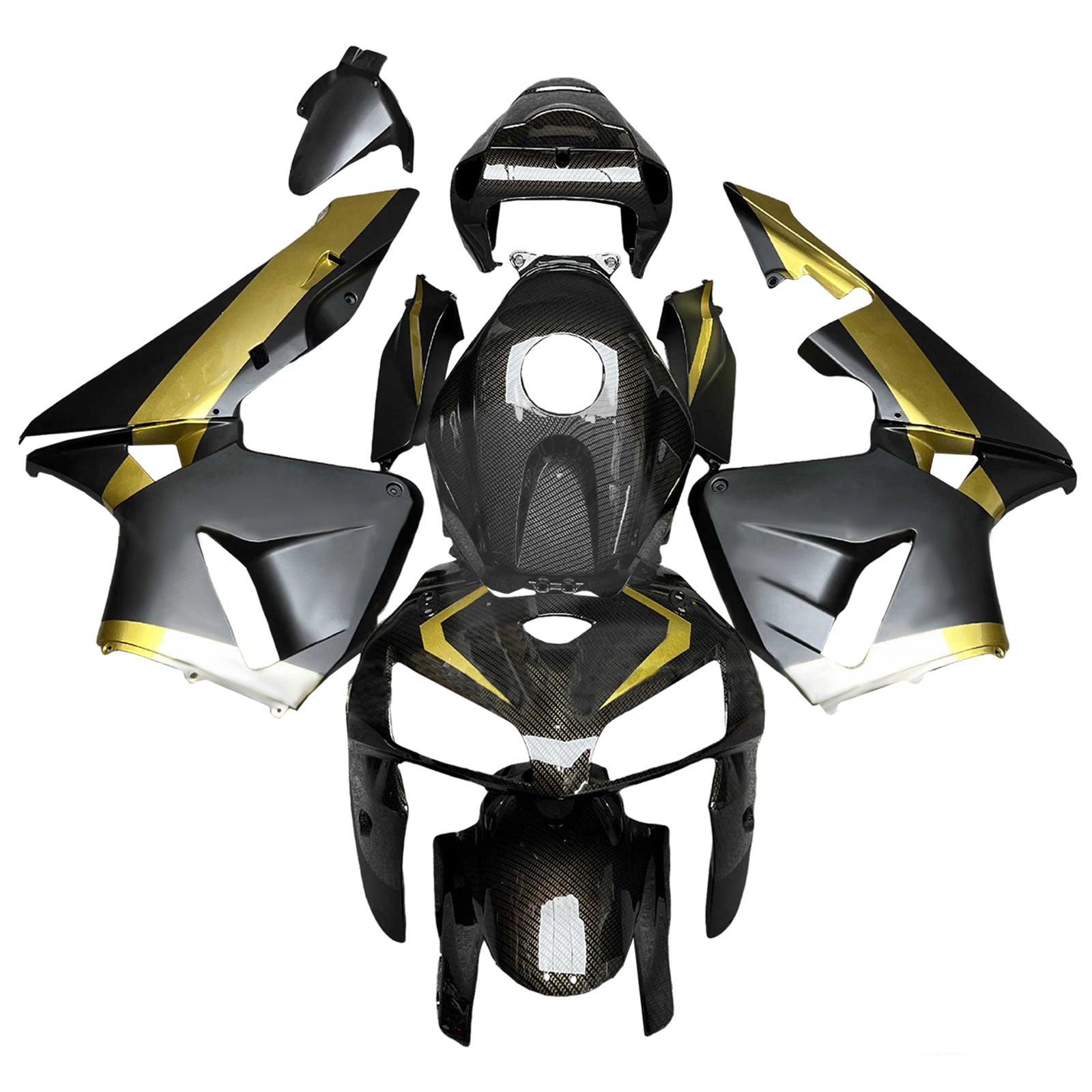 Amotopart 2005-2006 Honda CBR600RR Carbon Fiber Pattern Gold Fairing Kit