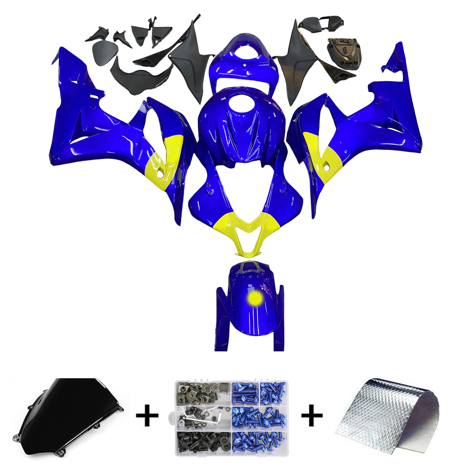 Amotopart 2007-2008 Honda CBR600RR Blue Yellow Fairing Kit