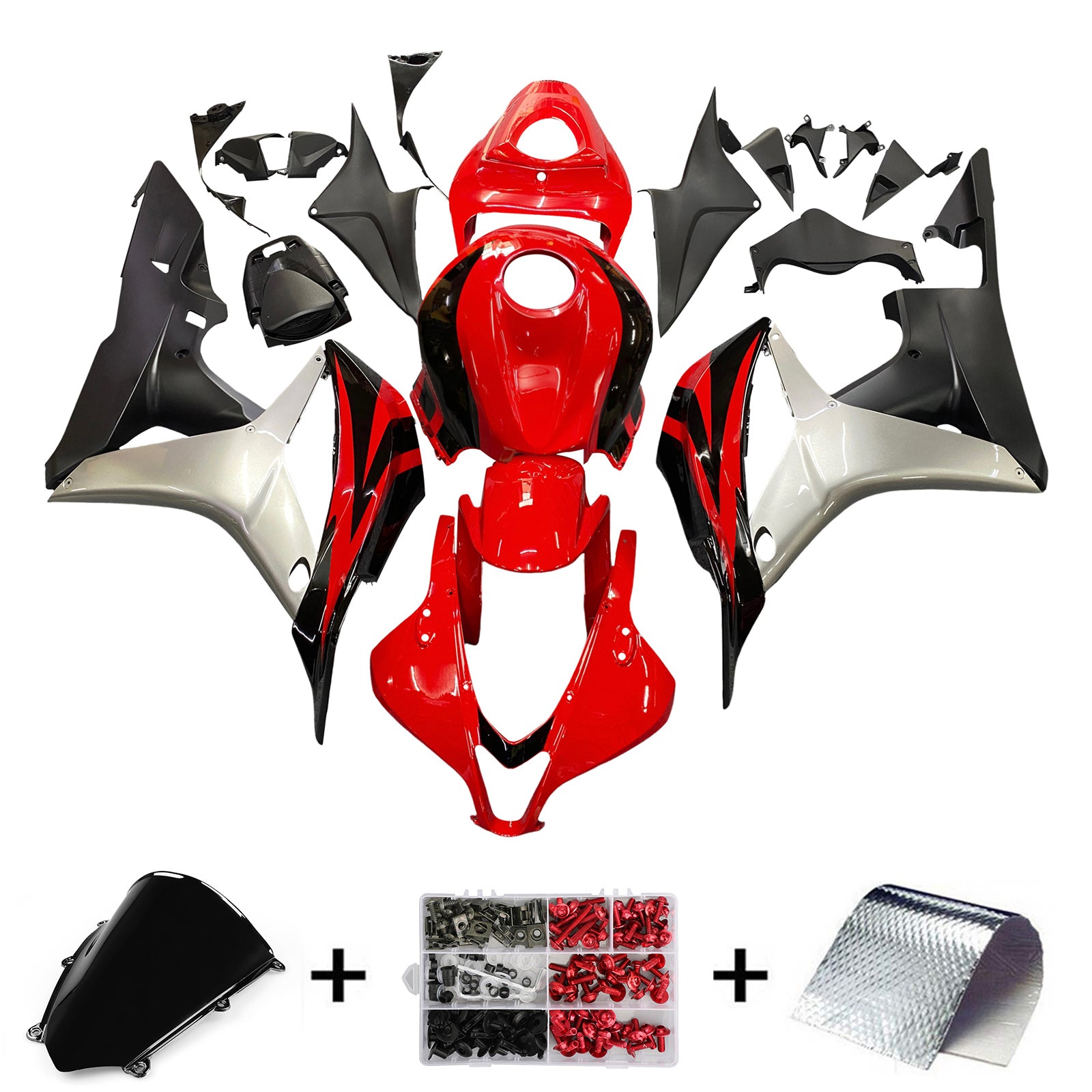 Amotopart 2007-2008 Honda CBR600RR Red&Silver Fairing Kit