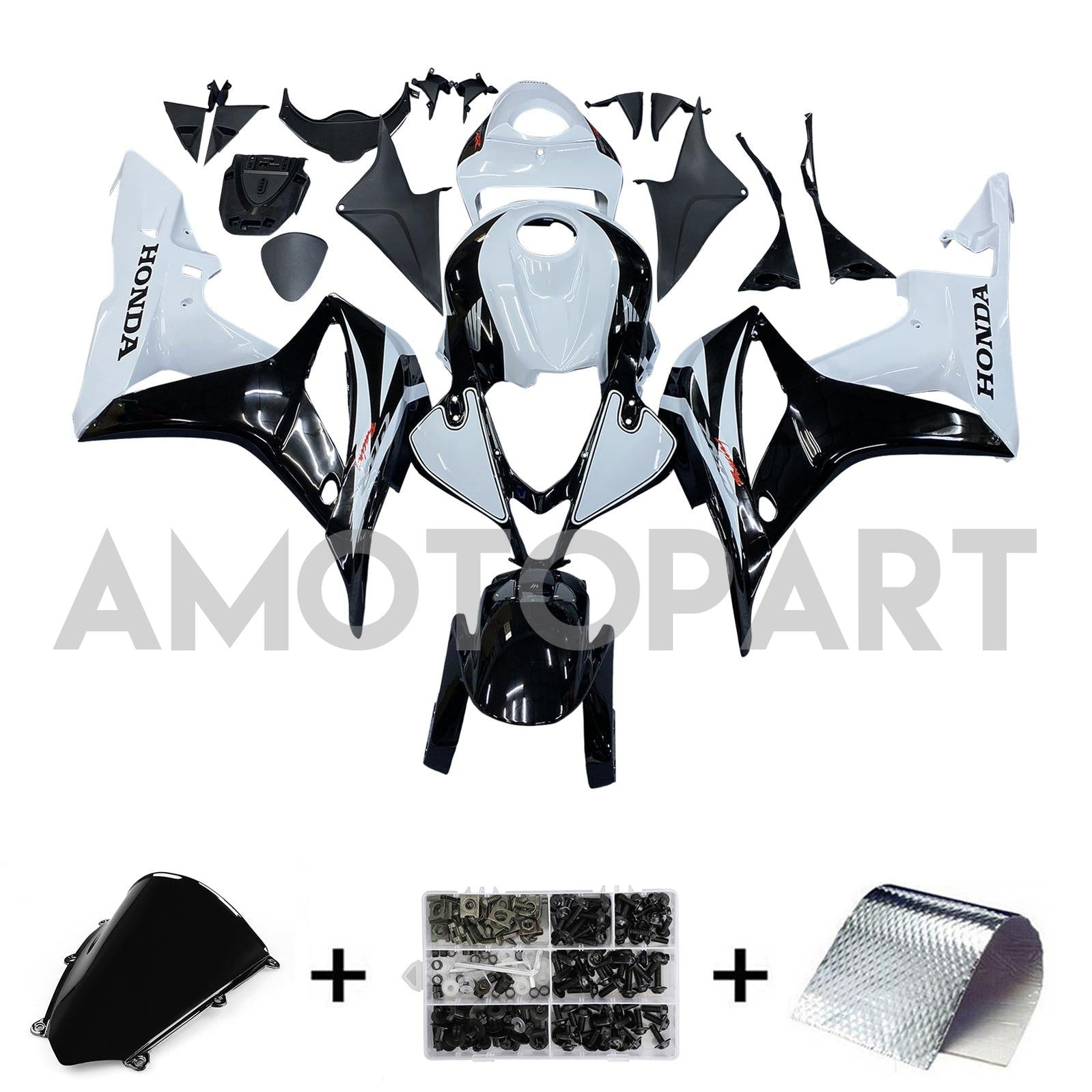 Amotopart Honda 2007-2008 CBR600RR White Black Fairing Kit