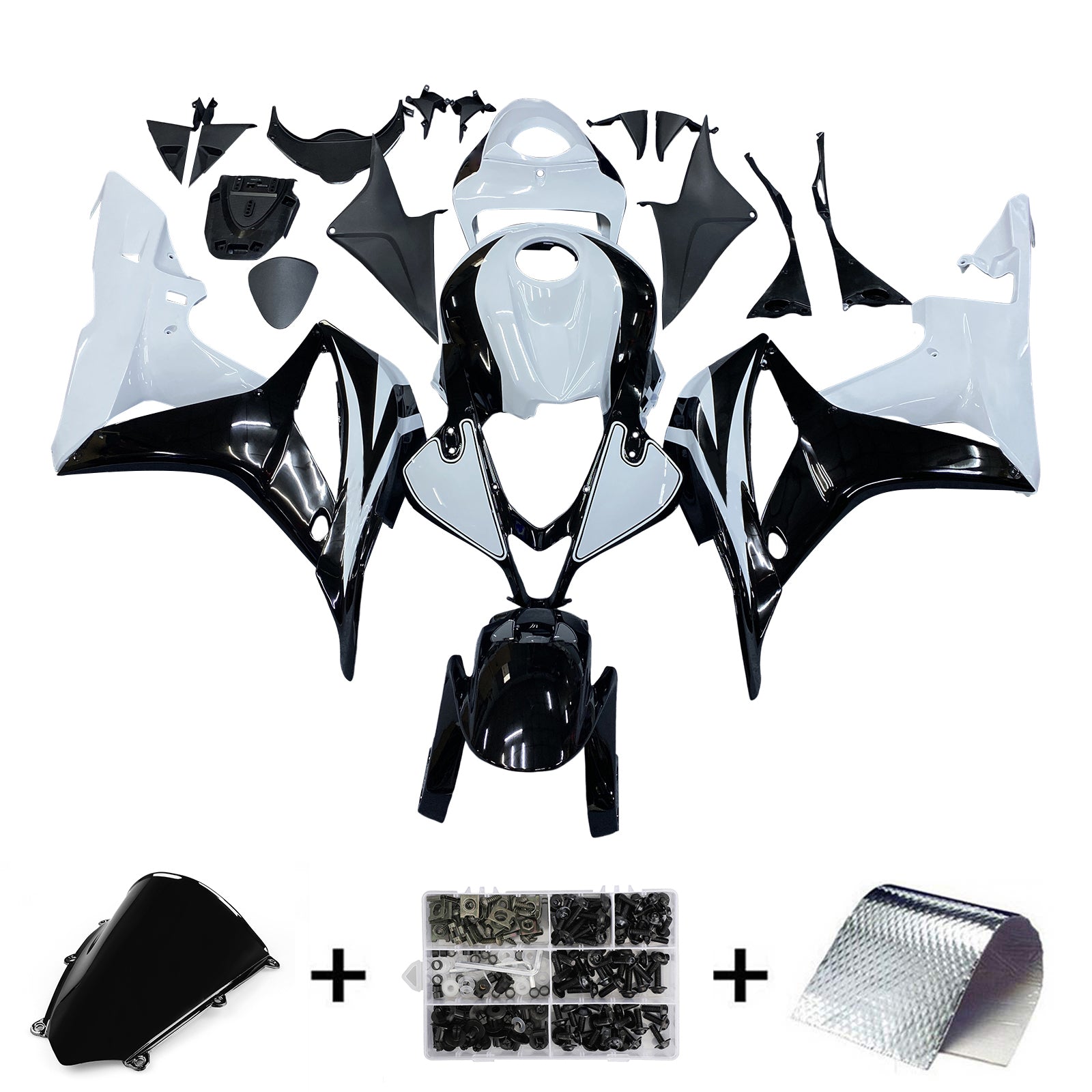 Amotopart Honda 2007-2008 CBR600RR White Black Fairing Kit