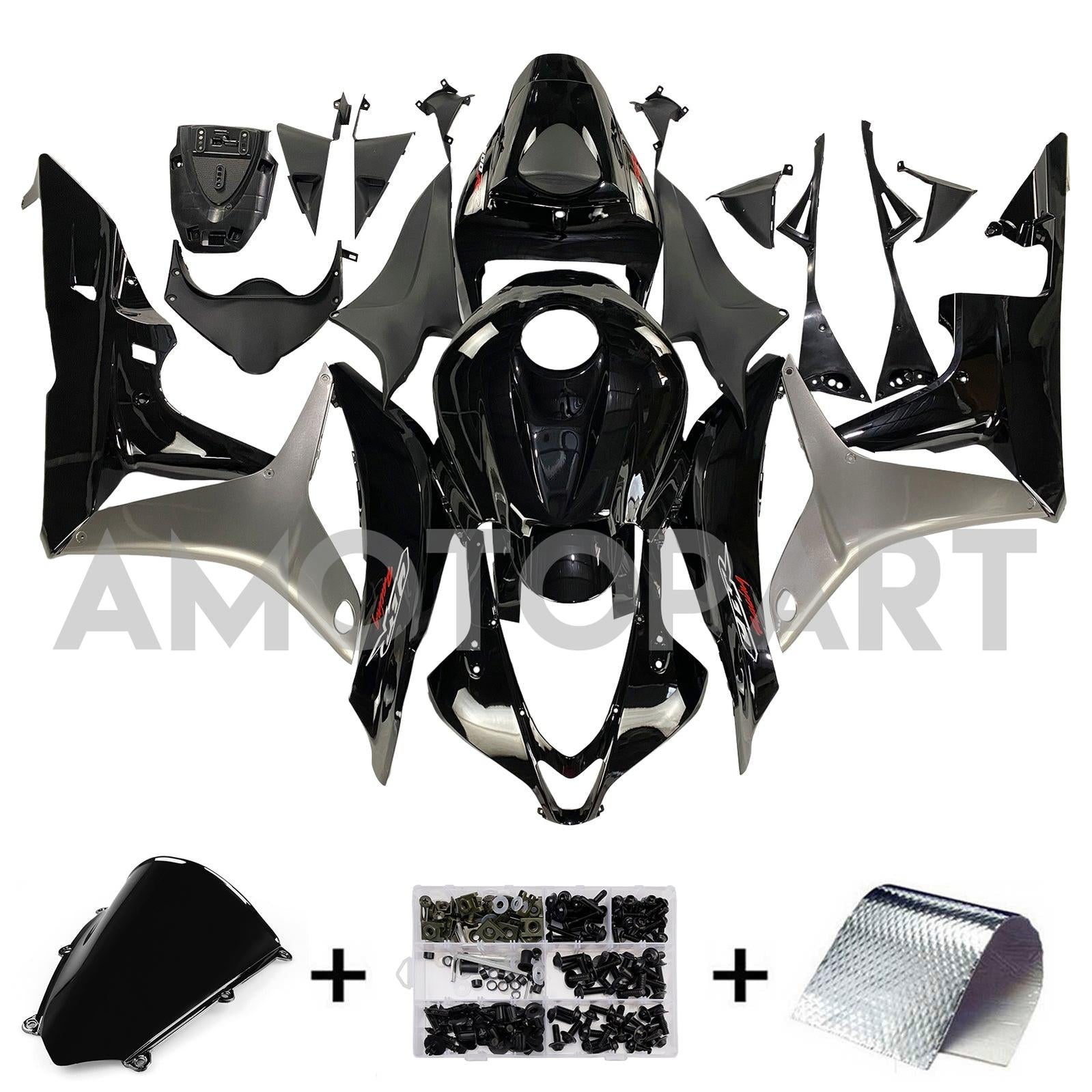 Amotopart 2007-2008 Honda CBR600 Fairing Gloss Black&Grey KIt