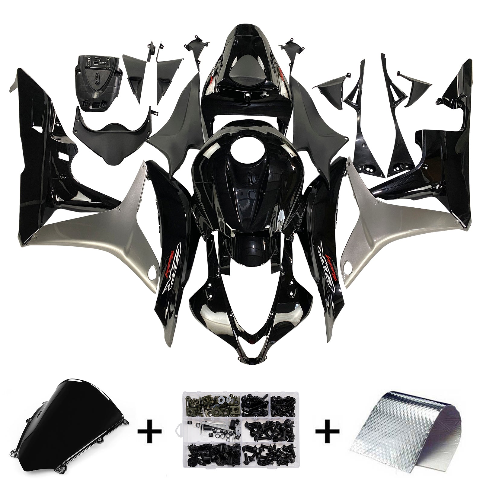 Amotopart 2007-2008 Honda CBR600 Fairing Gloss Black&Grey KIt