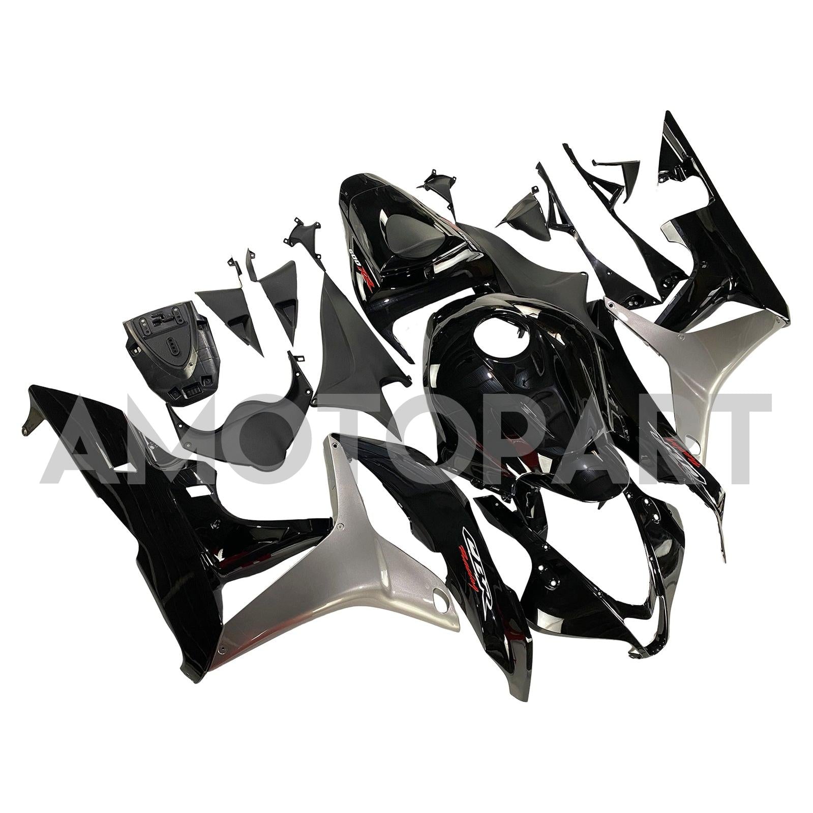 Amotopart 2007-2008 Honda CBR600 Fairing Gloss Black & Grey Kit