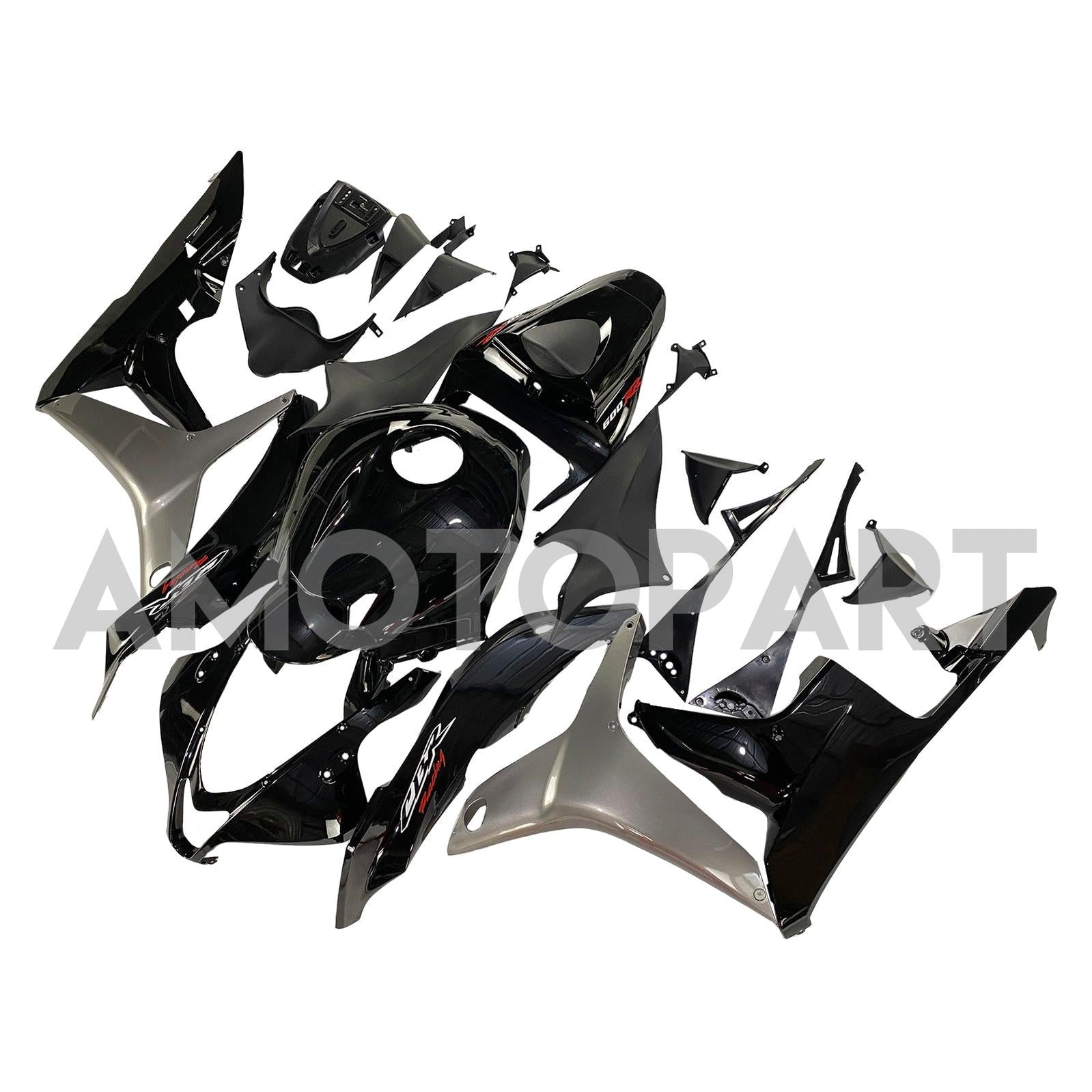 Amotopart 2007-2008 Honda CBR600 Fairing Gloss Black & Grey Kit