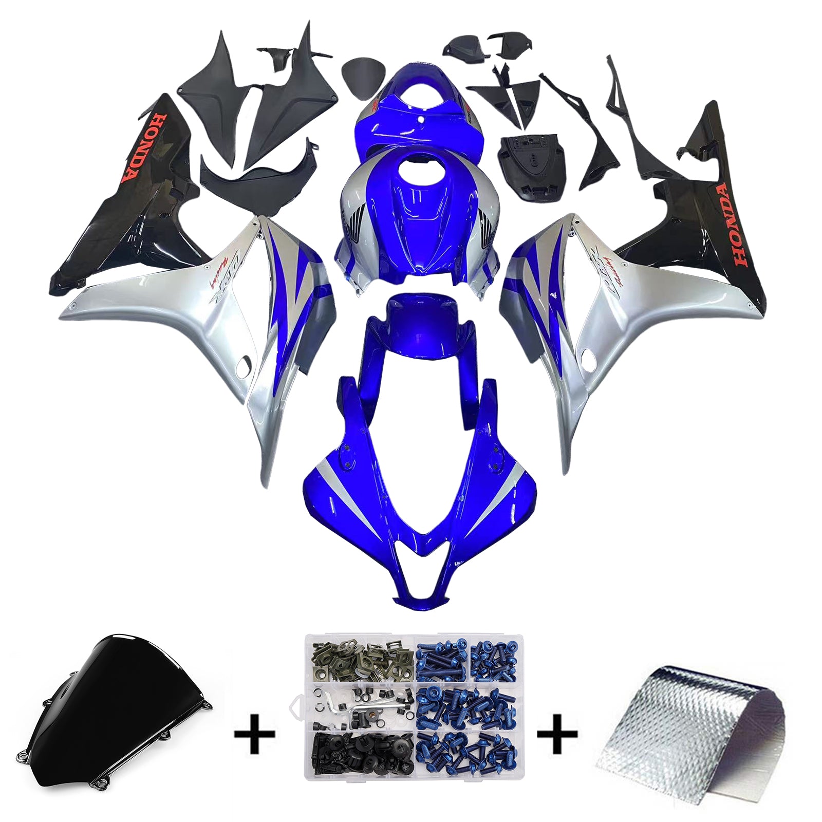 Amotopart 2007-2008 Honda CBR600RR Blue&Silver Fairing Kit