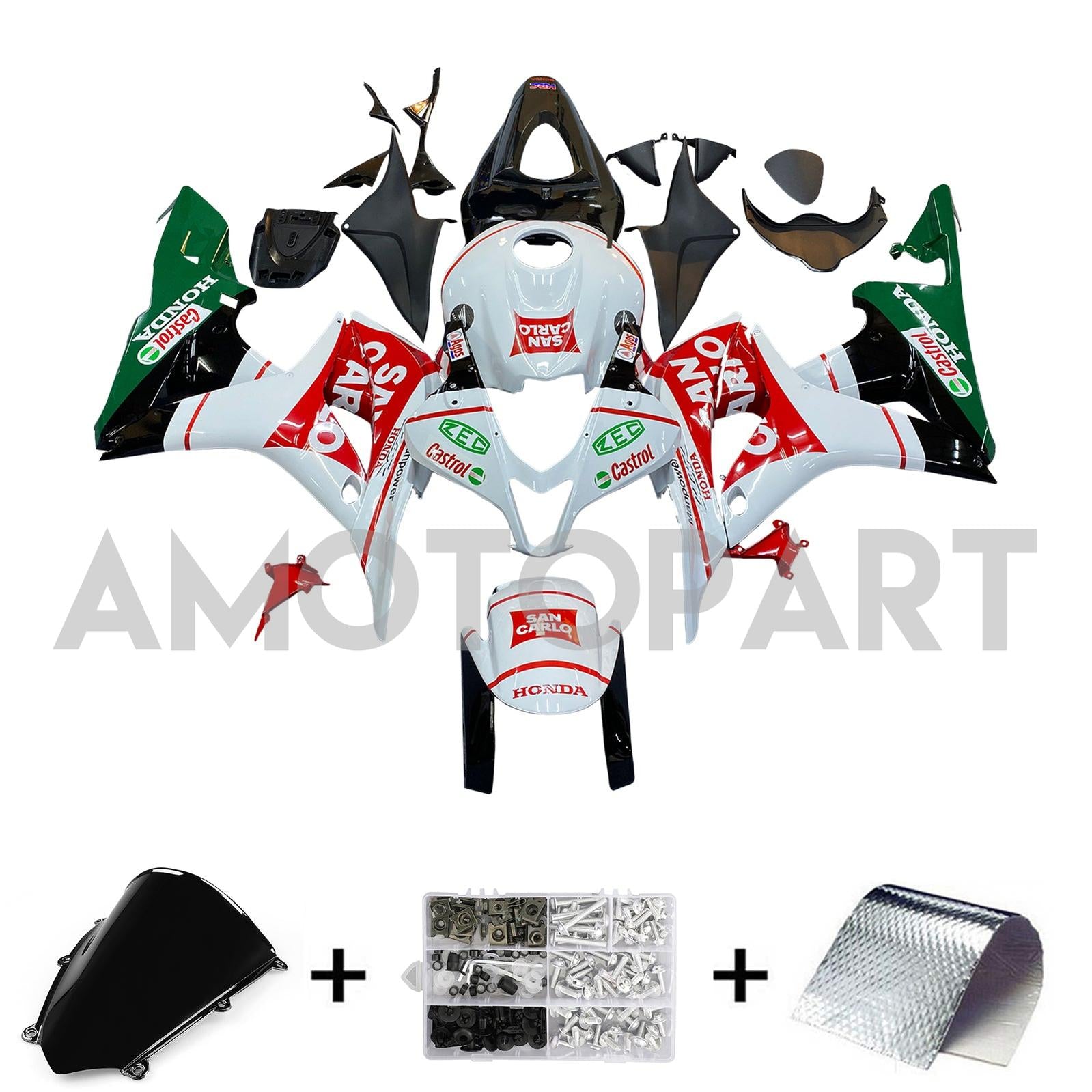 Amotopart 2007-2008 Honda CBR600RR Green & Red Fairing Kit