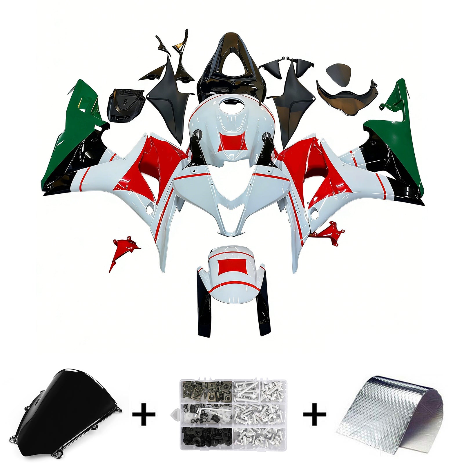 Amotopart 2007-2008 Honda CBR600RR Green & Red Fairing Kit