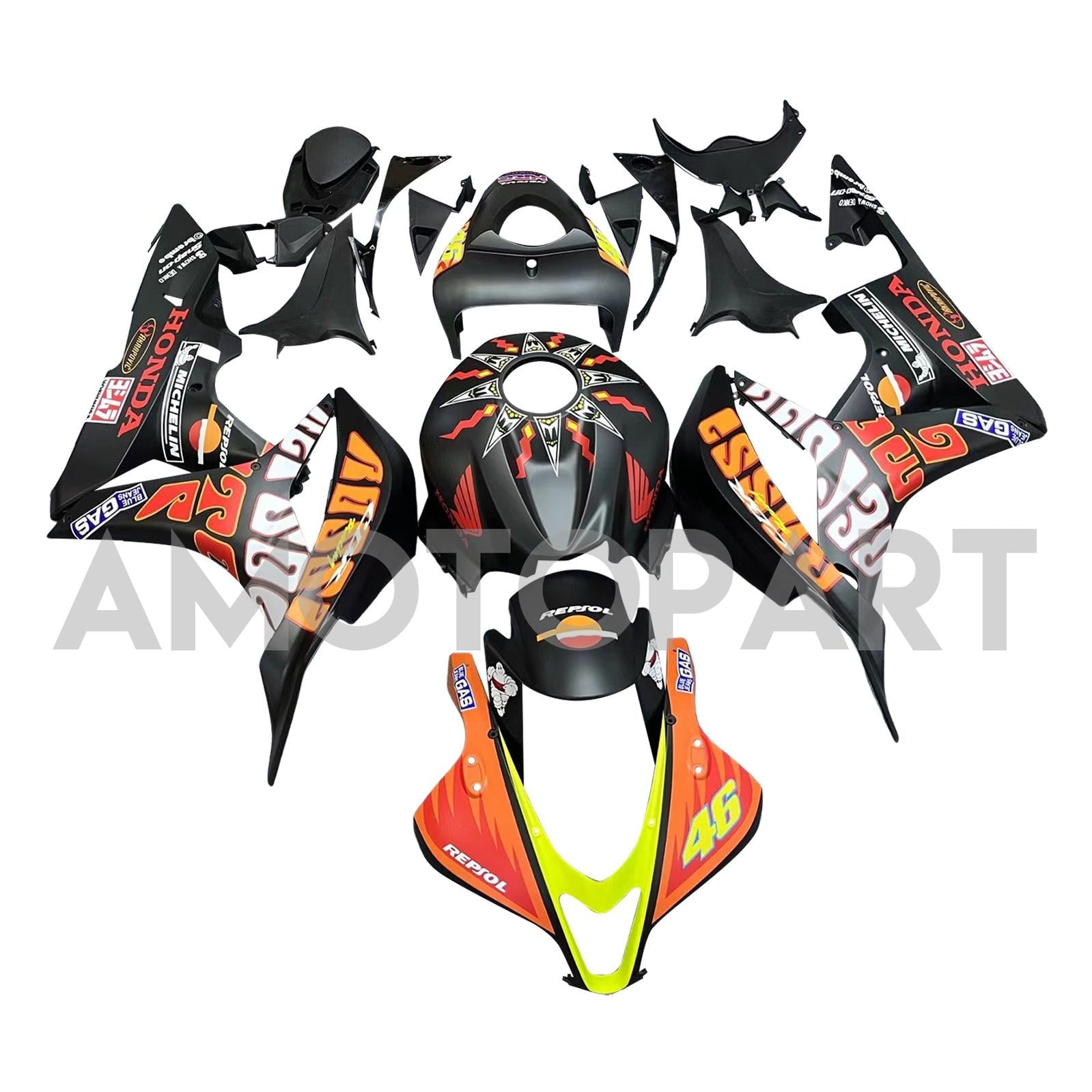 Amotopart 2007-2008 Honda CBR600RR Black&Orange Fairing Kit