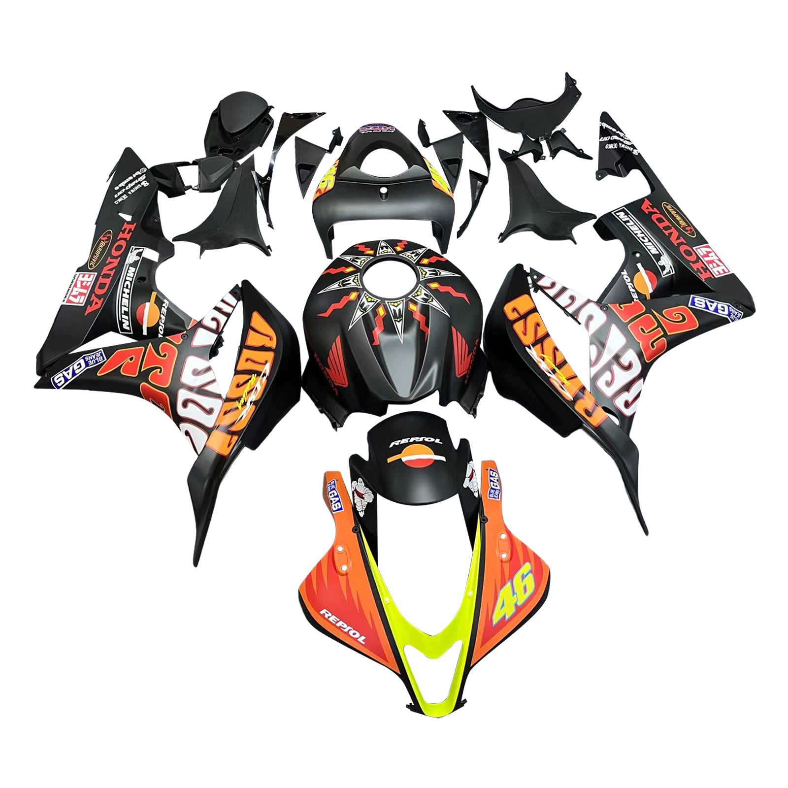 Amotopart 2007–2008 Honda CBR600RR Verkleidungsset in Schwarz und Orange