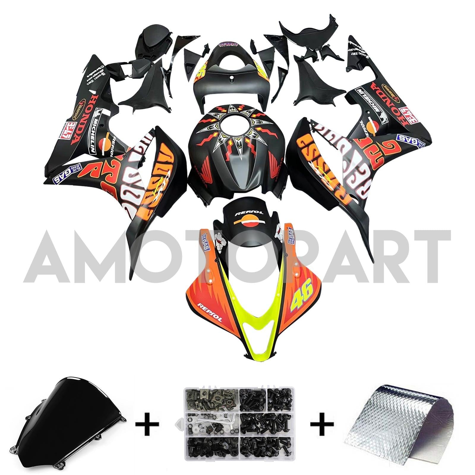 Amotopart 2007-2008 Honda CBR600RR Black&Orange Fairing Kit