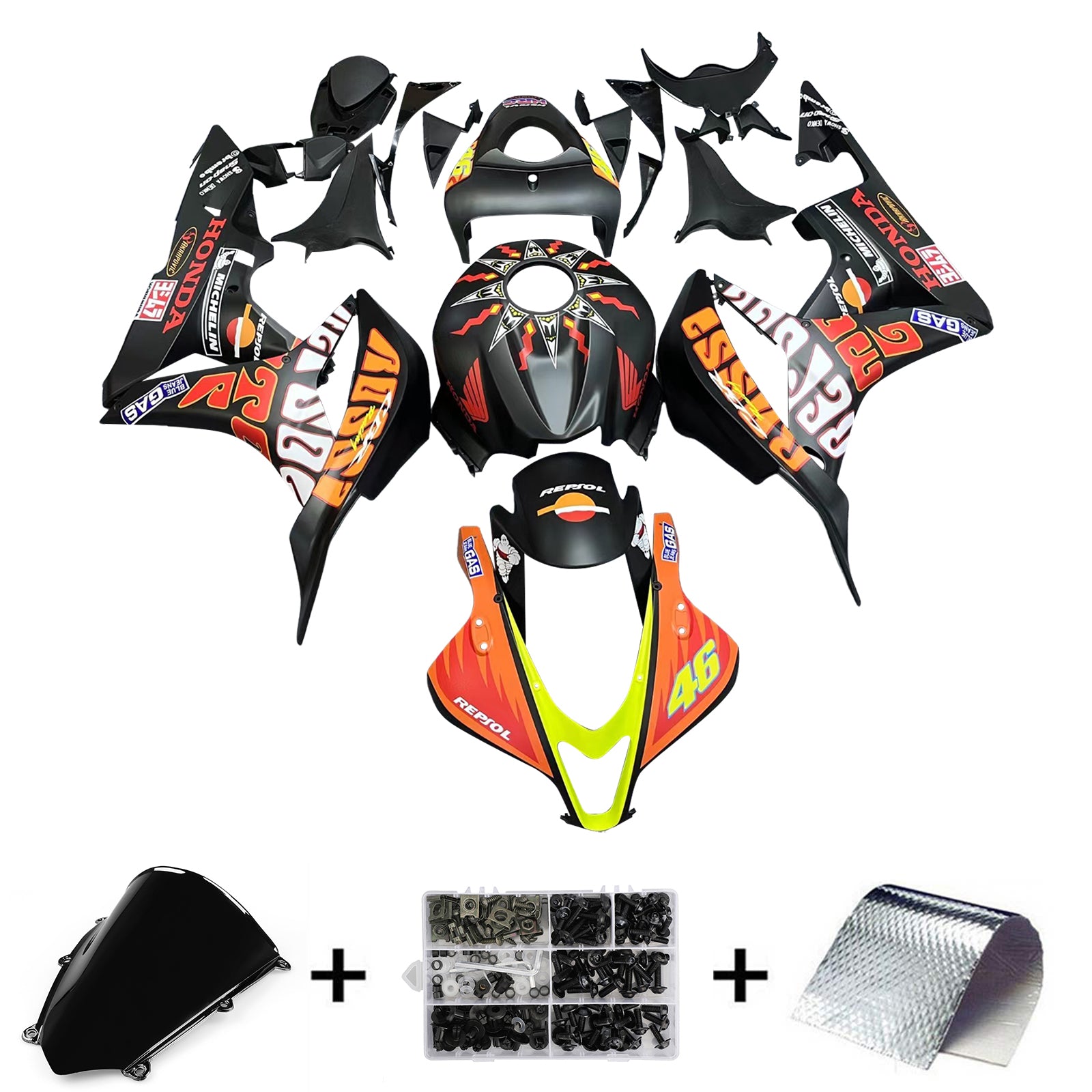 Amotopart 2007–2008 Honda CBR600RR Verkleidungsset in Schwarz und Orange