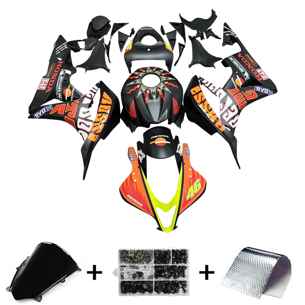 Amotopart 2007-2008 Honda CBR600RR Kit de carénage noir et orange