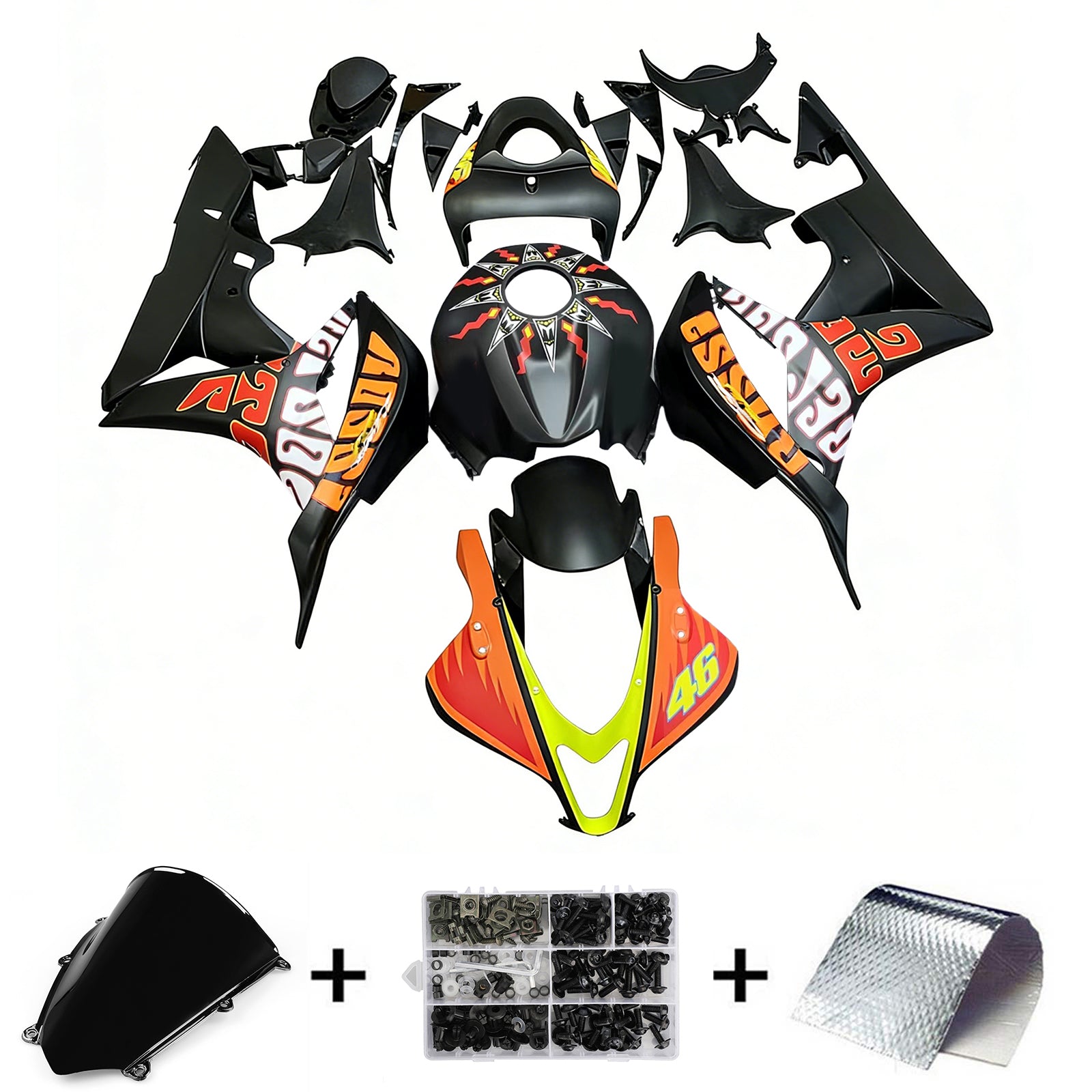 Amotopart 2007-2008 Honda CBR600RR Black&Orange Fairing Kit