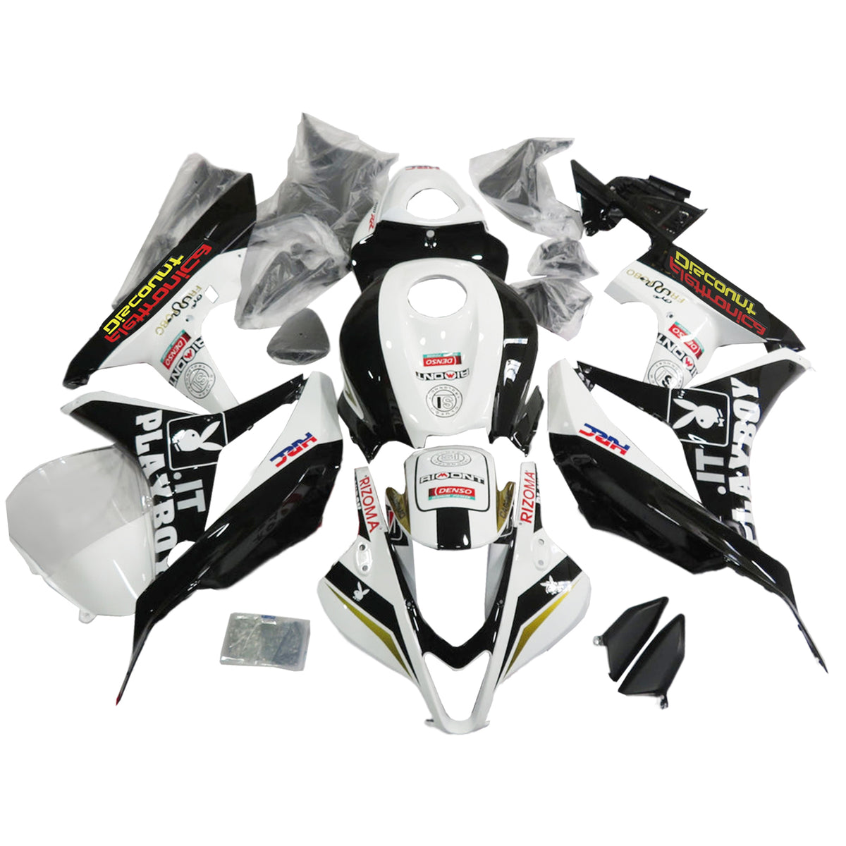 Amotopart 2007-2008 CBR600RR ホンダ フェアリング ホワイト&ブラック キット