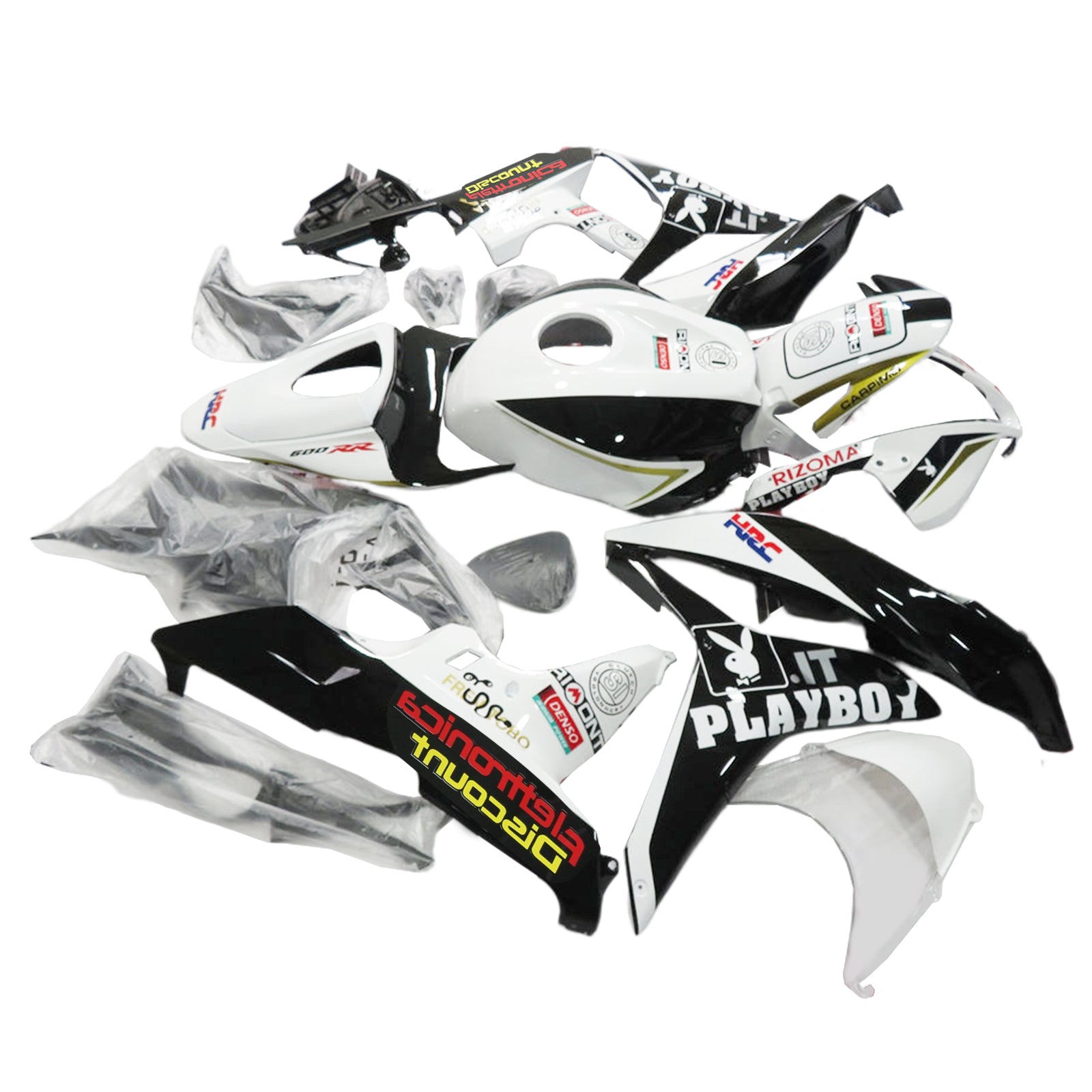 Amotopart 2007-2008 CBR600RR ホンダ フェアリング ホワイト&ブラック キット